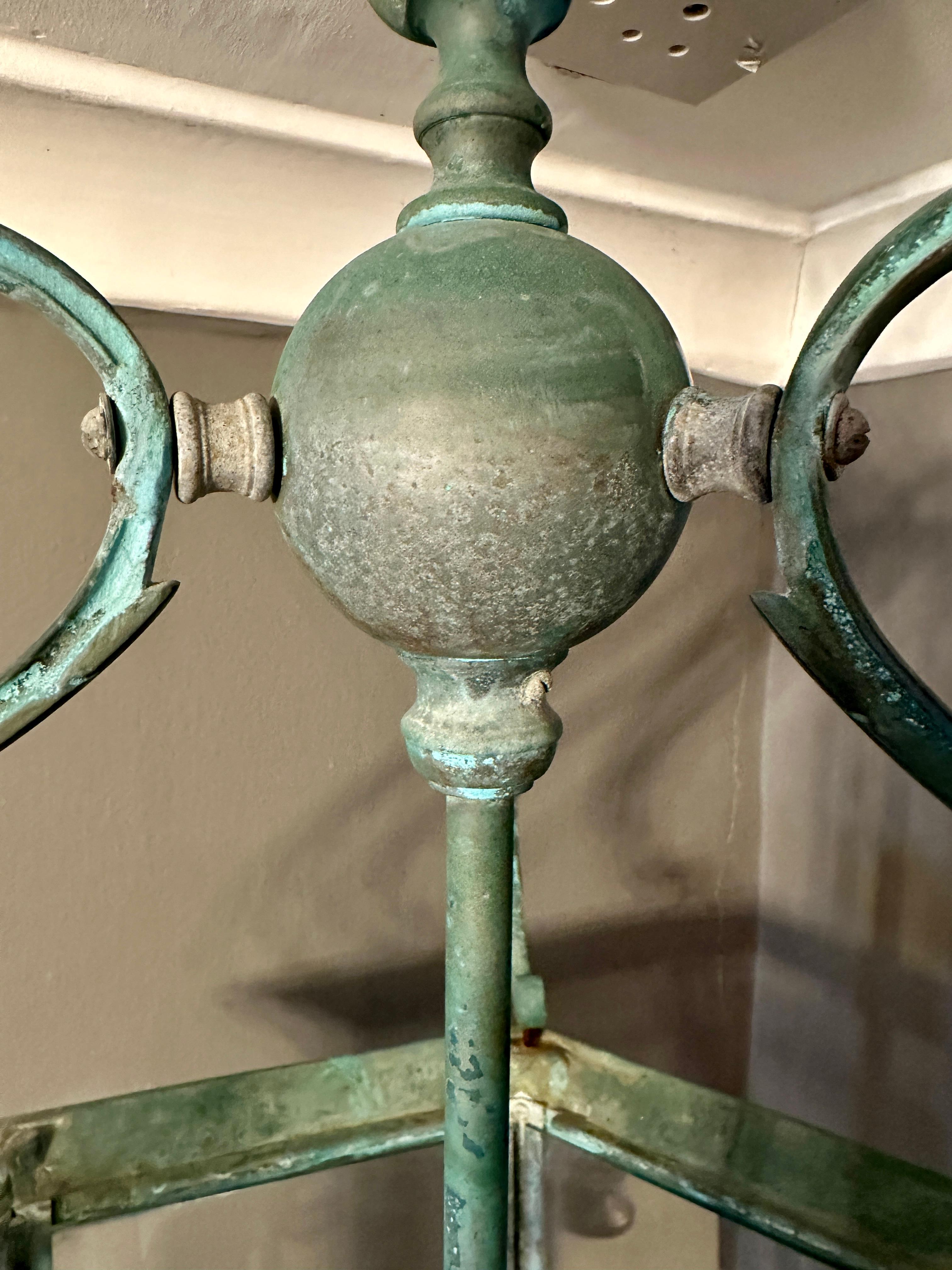 Ancienne lanterne française en bronze vert-de-gris en vente 7
