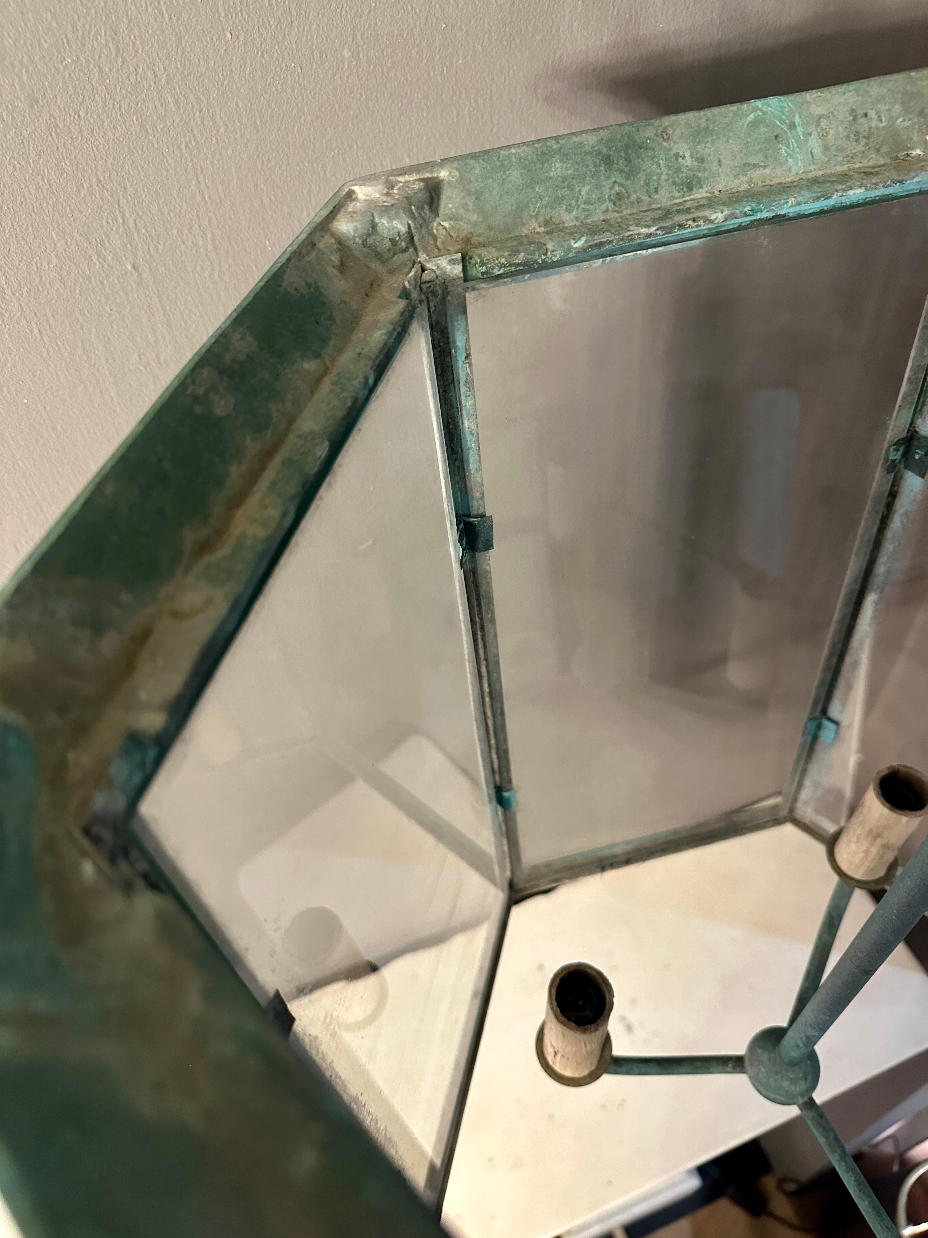 Ancienne lanterne française en bronze vert-de-gris en vente 8