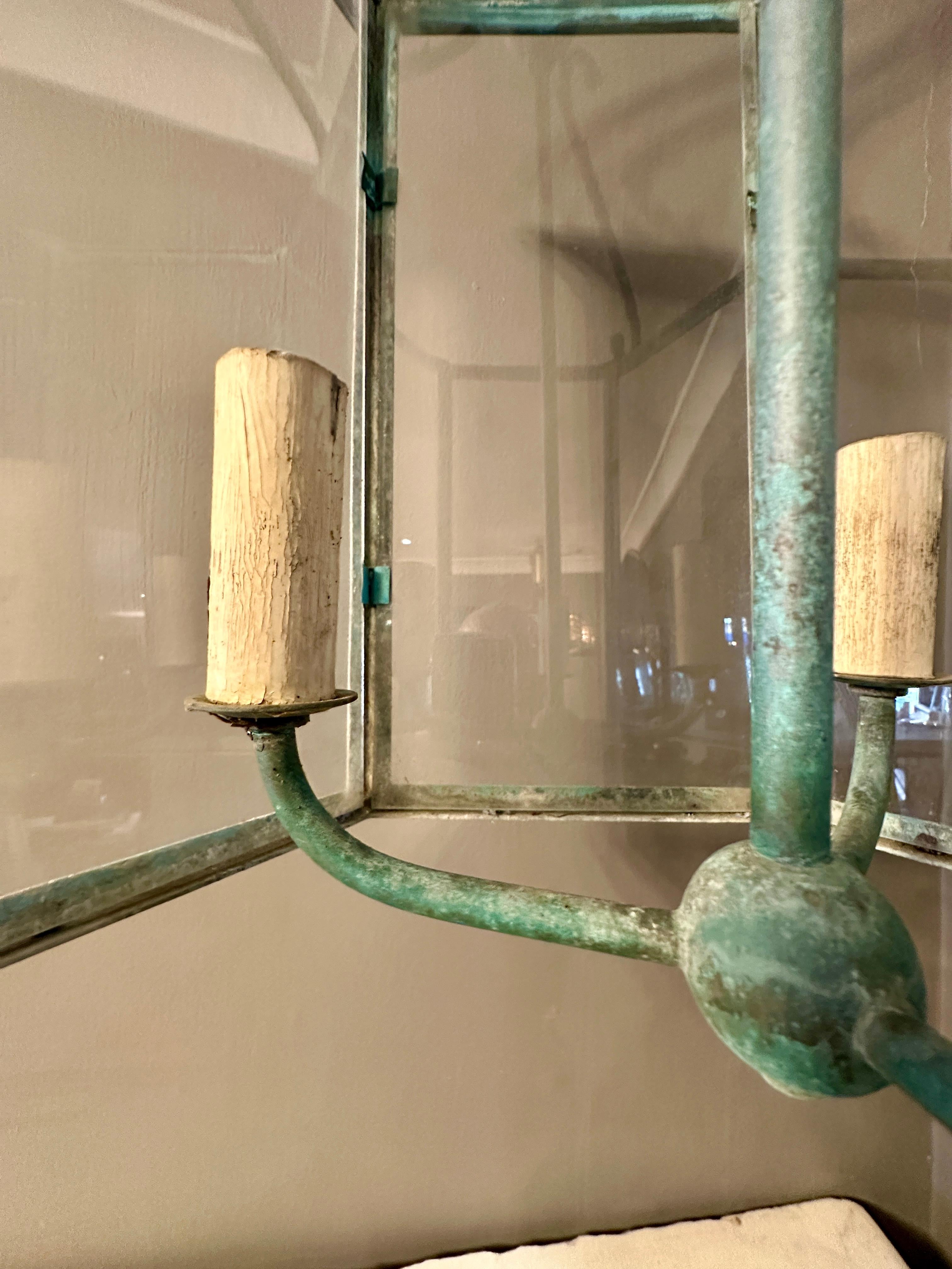 Ancienne lanterne française en bronze vert-de-gris en vente 11