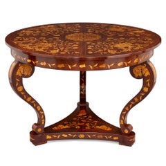 Antique French Circular Marquetry Table with Floral Inlay