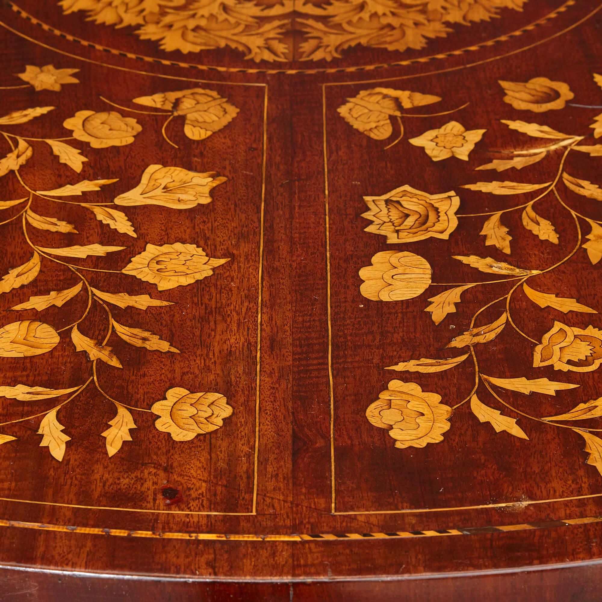 Wood Antique French Circular Marquetry Table with Floral Inlay For Sale