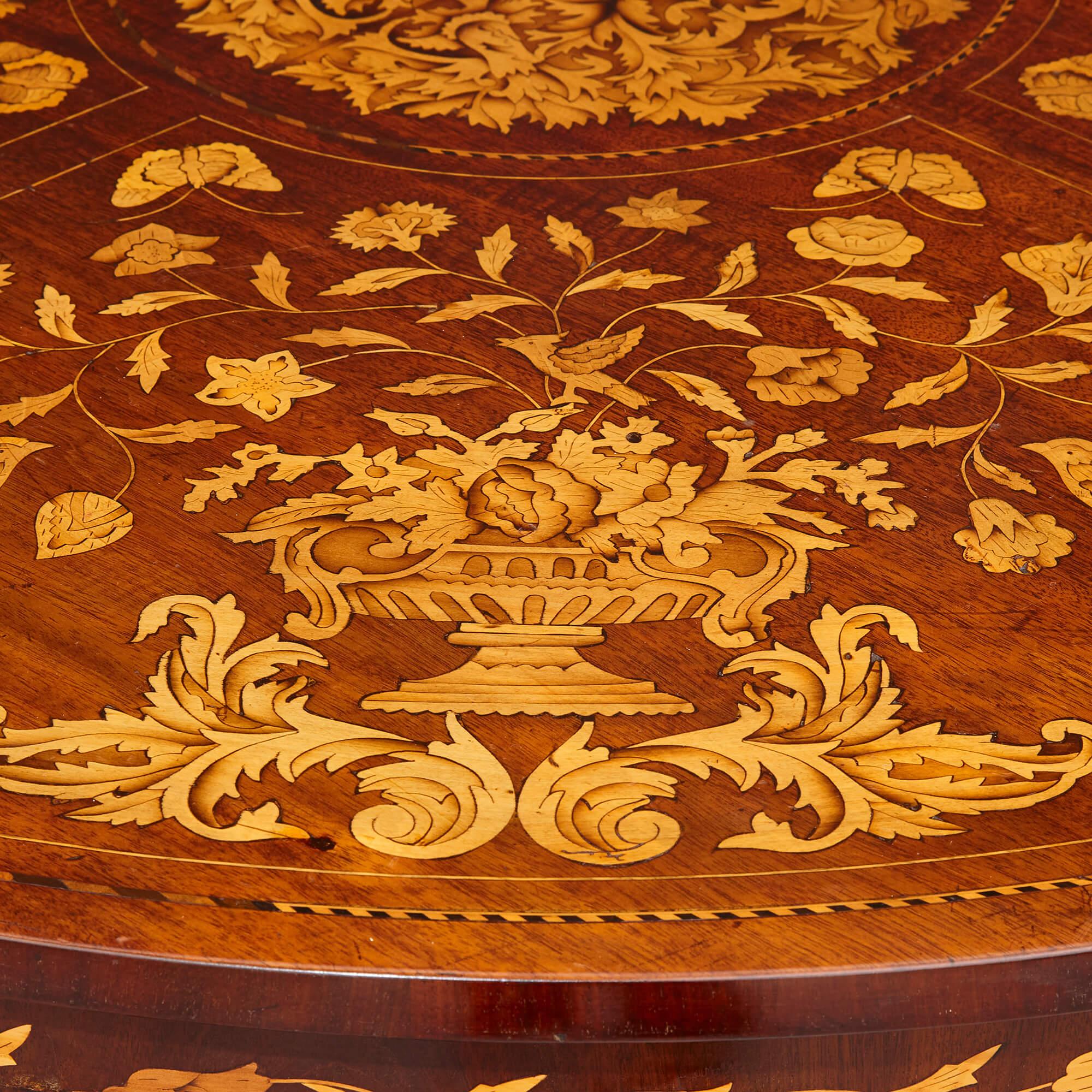 Antique French Circular Marquetry Table with Floral Inlay For Sale 1