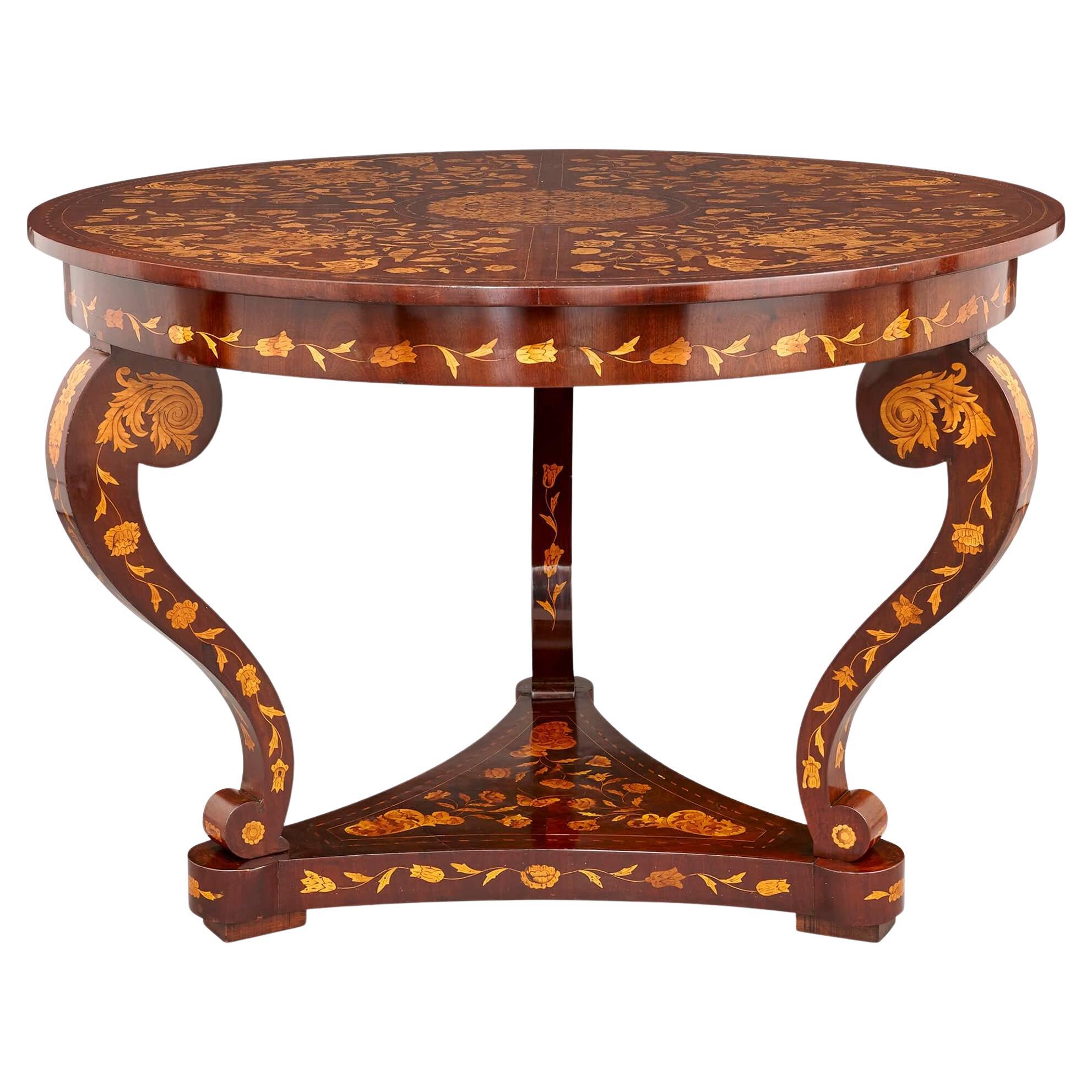 Antique French Circular Marquetry Table with Floral Inlay For Sale
