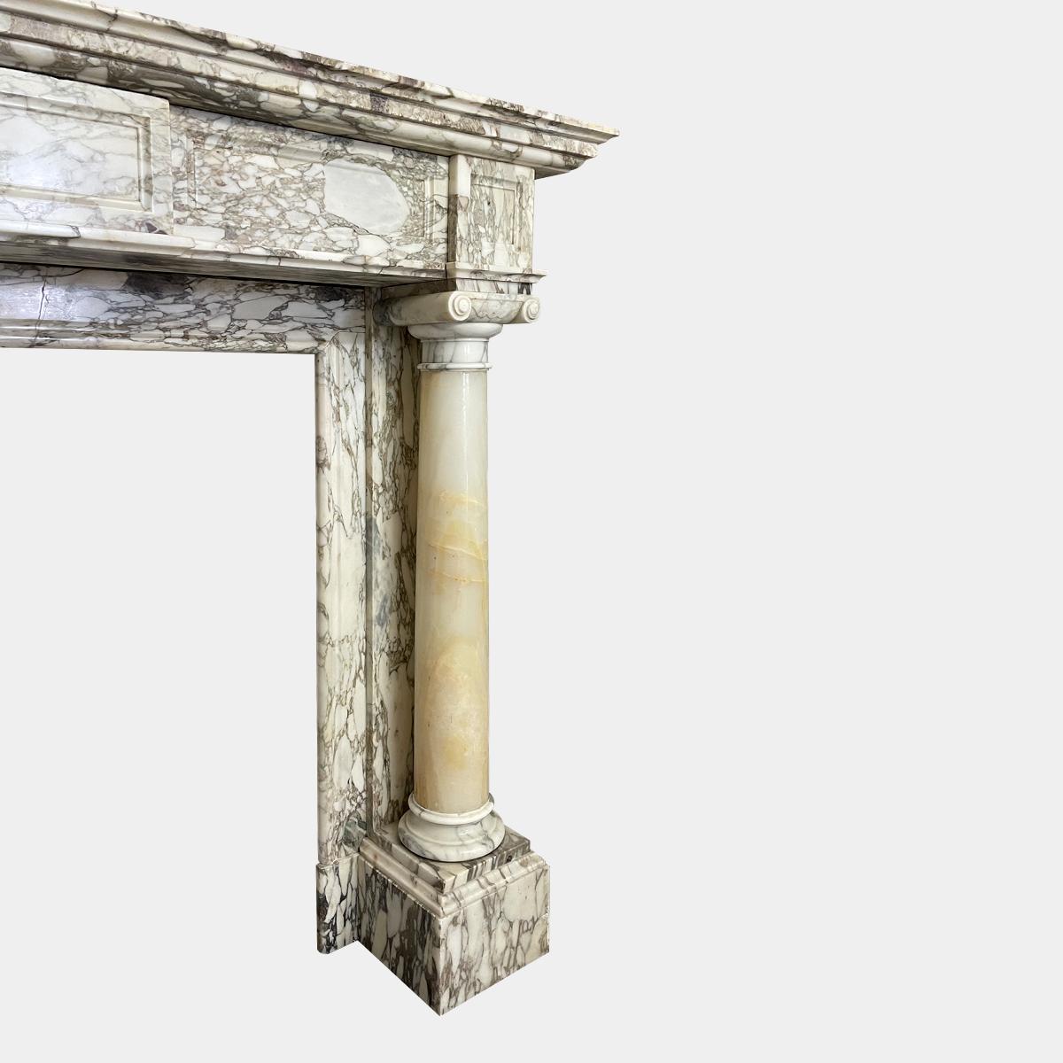 Napoleon III Antique French Columned Fireplace Mantel in Breche Marble