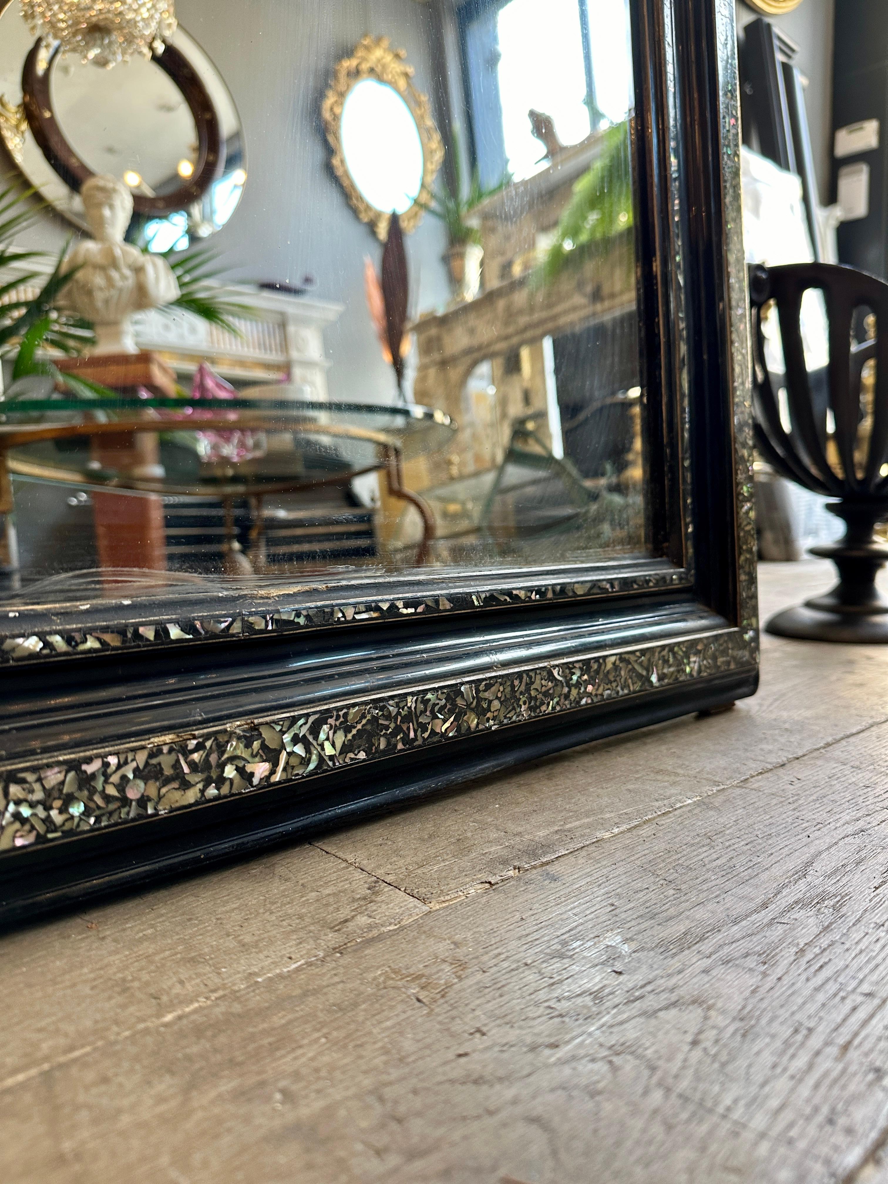 Mother-of-Pearl An Antique French Ebonized Louis Philippe Style Mirror For Sale
