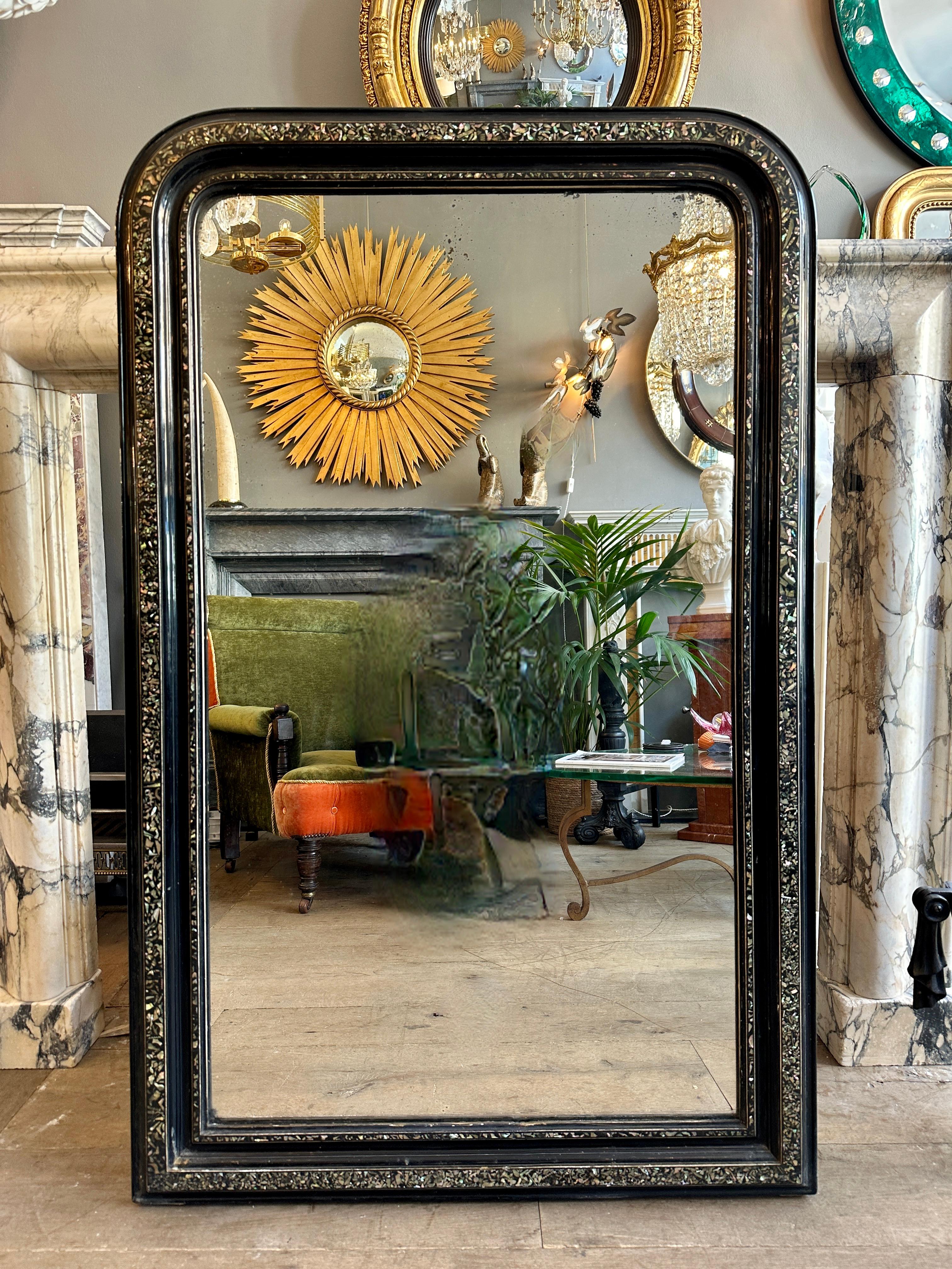 An Antique French Ebonized Louis Philippe Style Mirror For Sale 2
