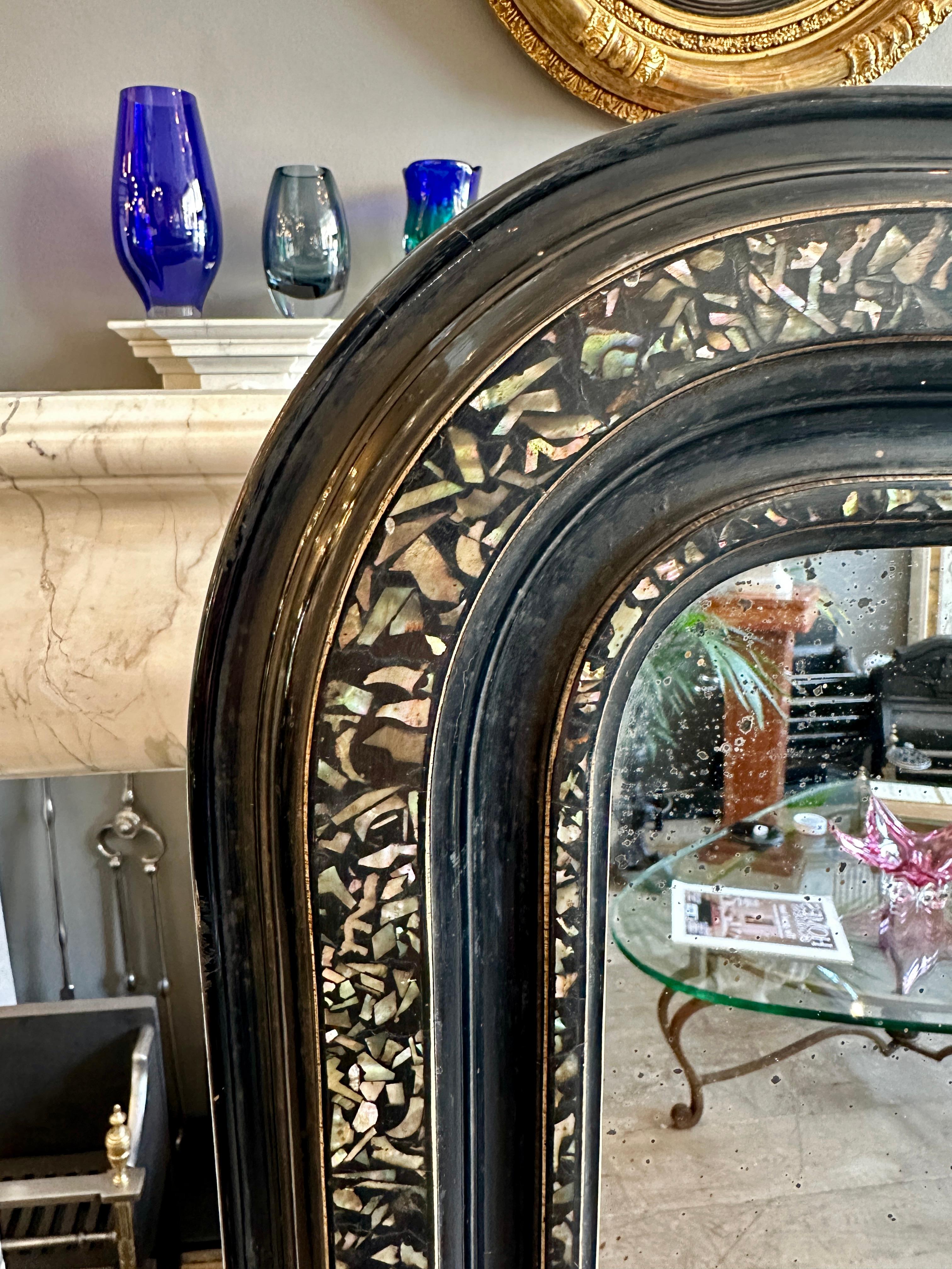 An Antique French Ebonized Louis Philippe Style Mirror For Sale 4