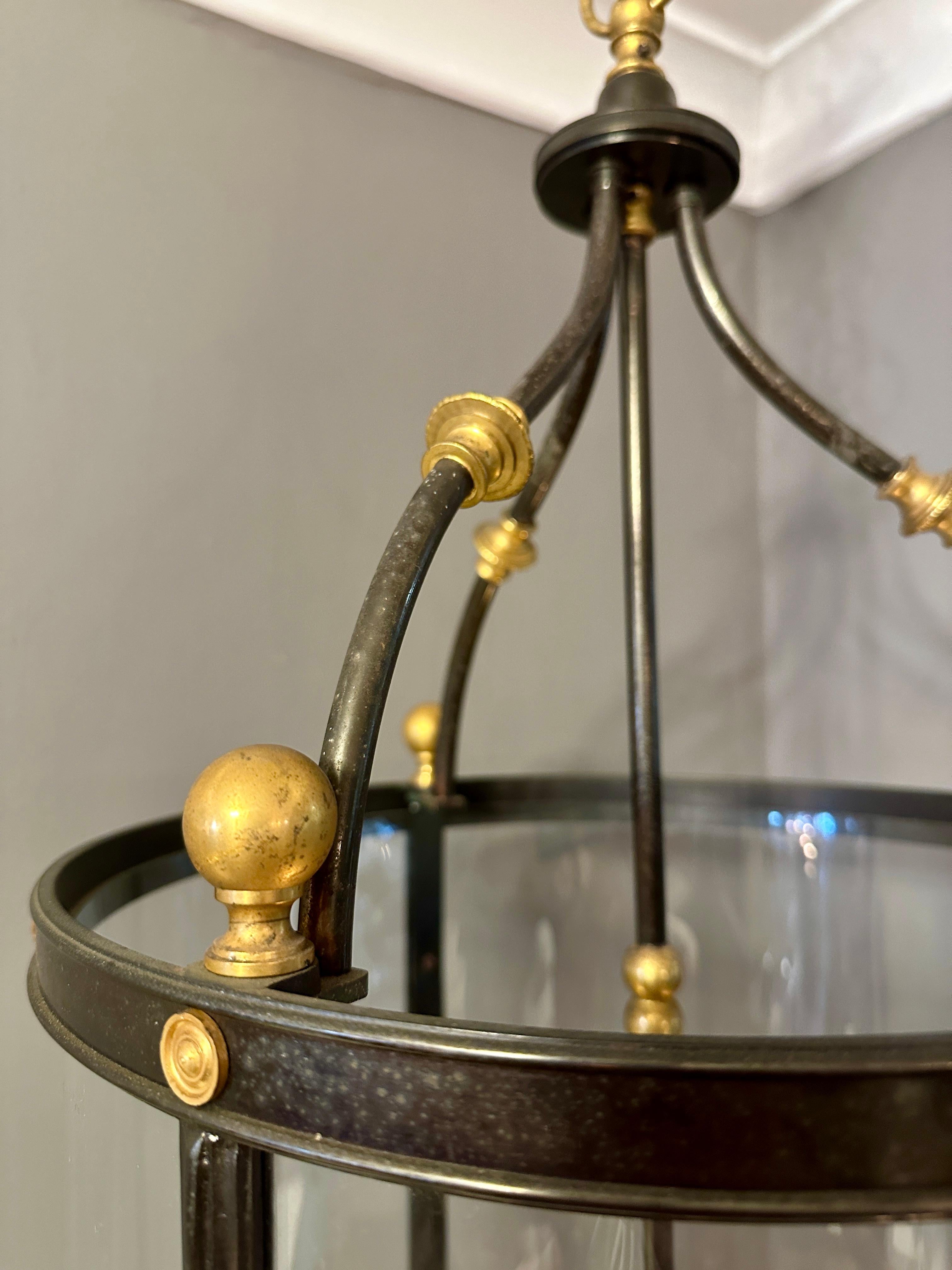 Ancienne lanterne française de style Empire en laiton doré et bronze patiné en vente 3