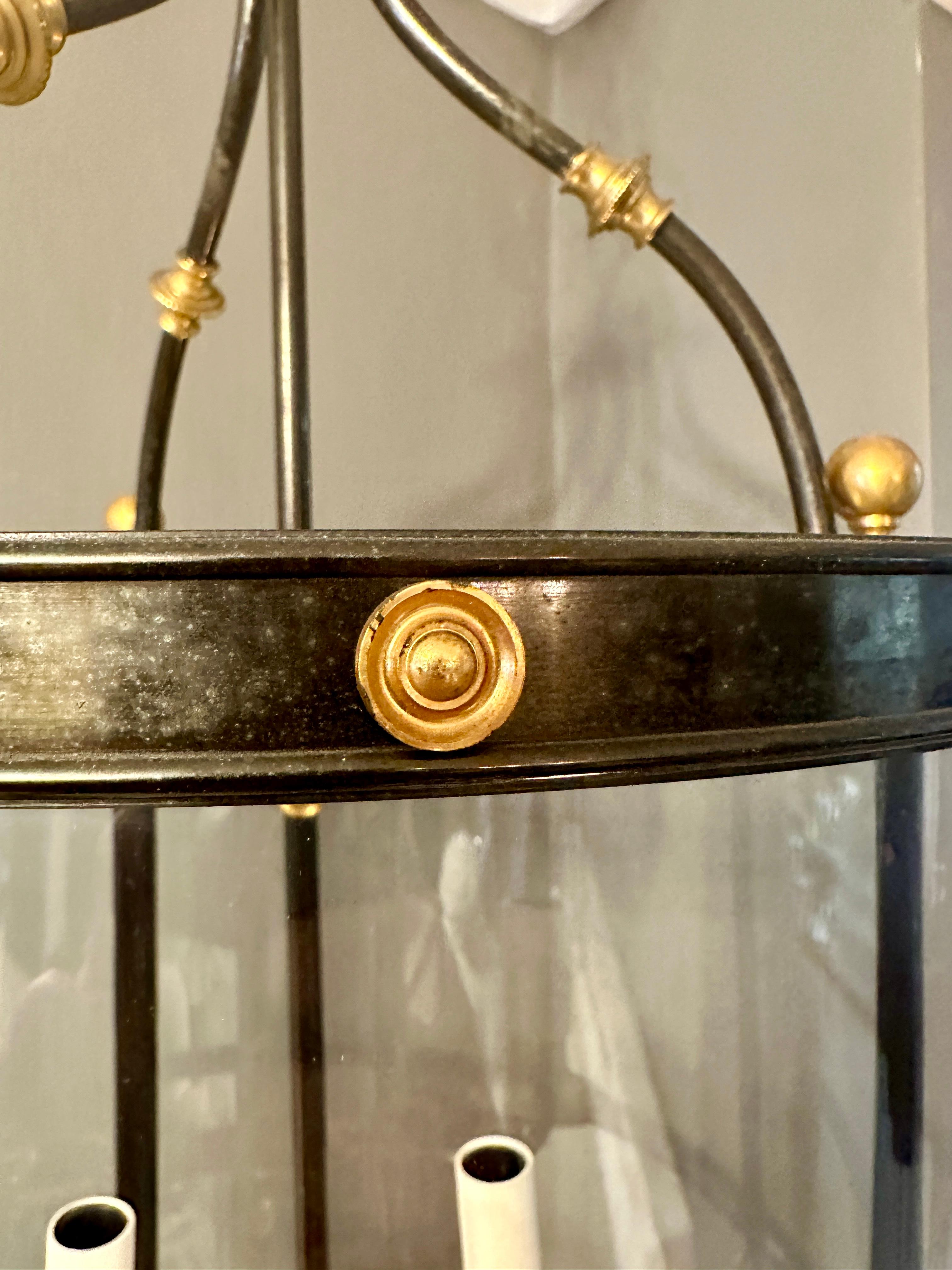 Ancienne lanterne française de style Empire en laiton doré et bronze patiné en vente 4