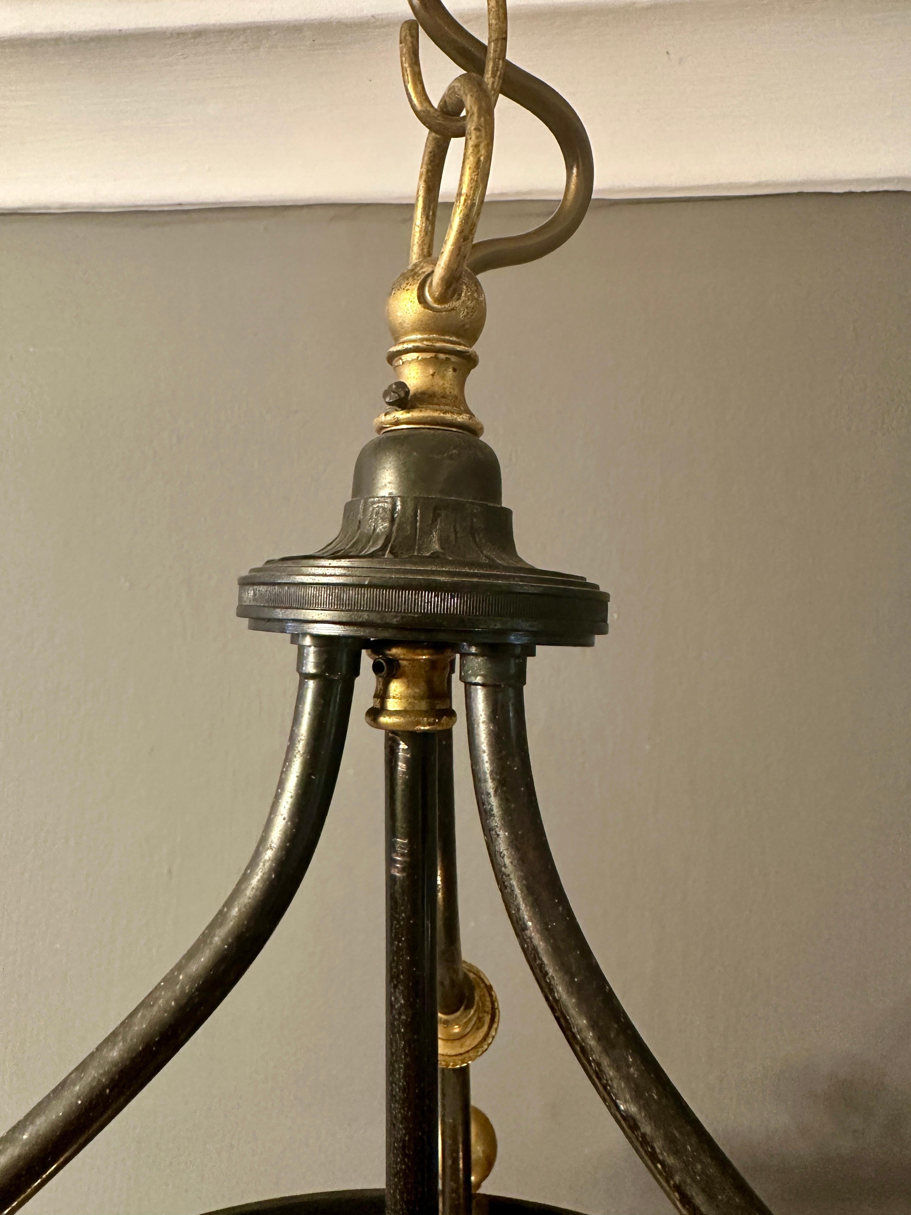 Ancienne lanterne française de style Empire en laiton doré et bronze patiné en vente 7