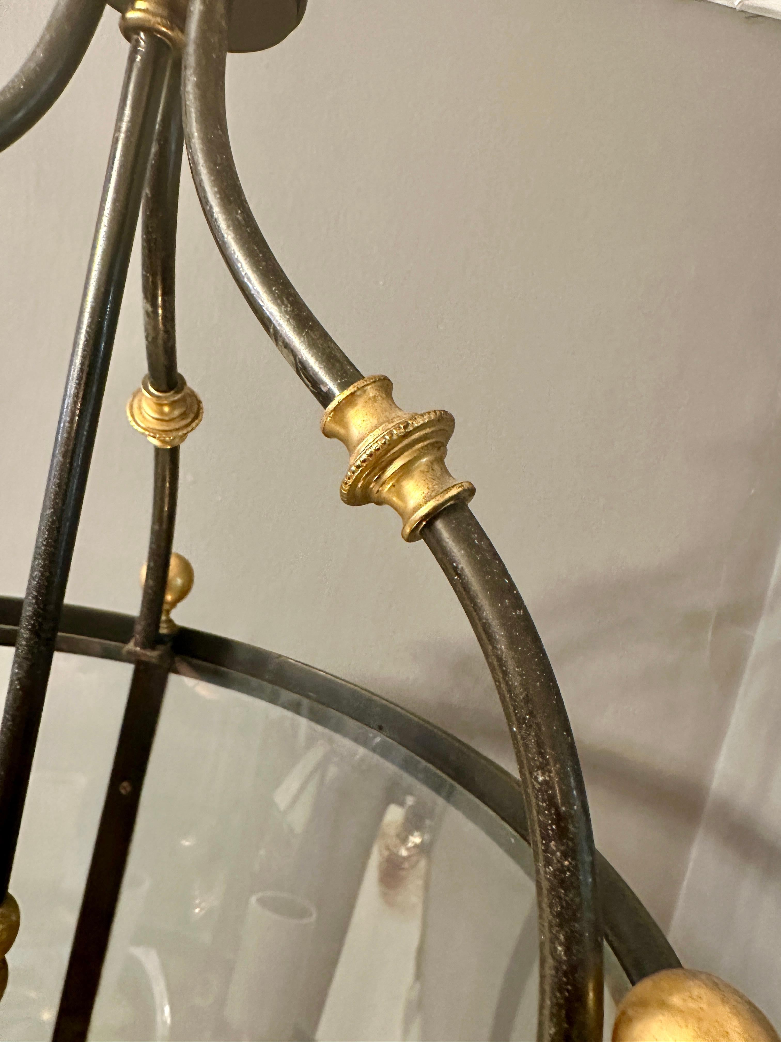 Ancienne lanterne française de style Empire en laiton doré et bronze patiné en vente 8