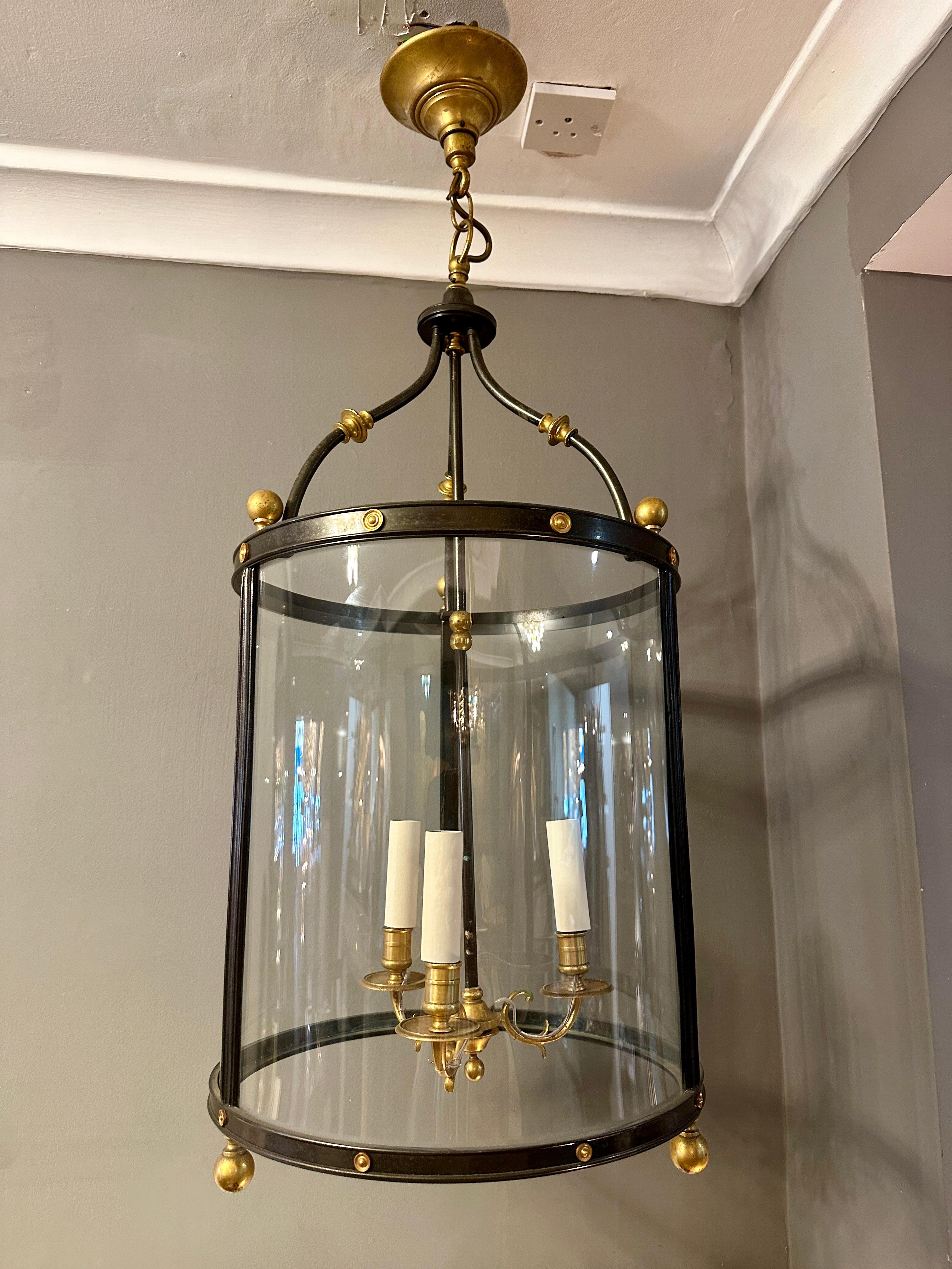 Ancienne lanterne française de style Empire en laiton doré et bronze patiné en vente 9