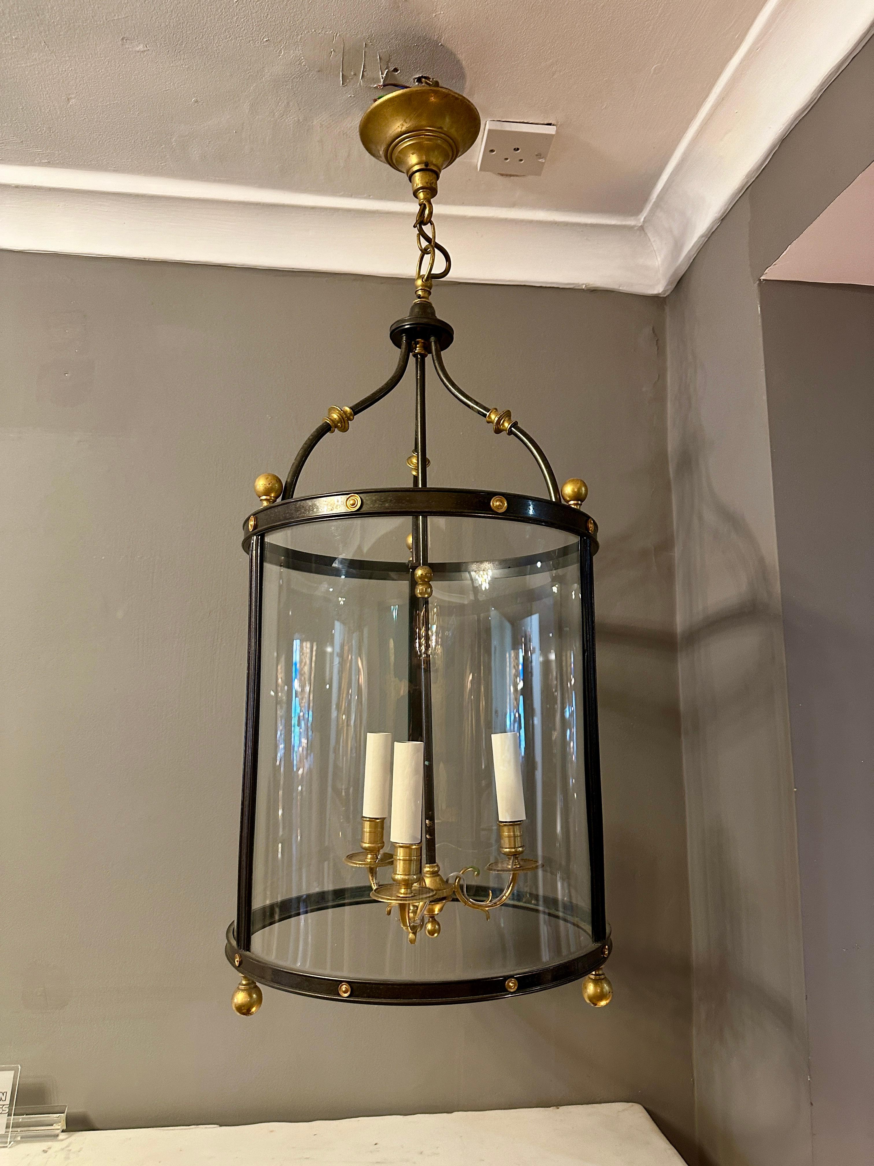 Ancienne lanterne française de style Empire en laiton doré et bronze patiné en vente 10