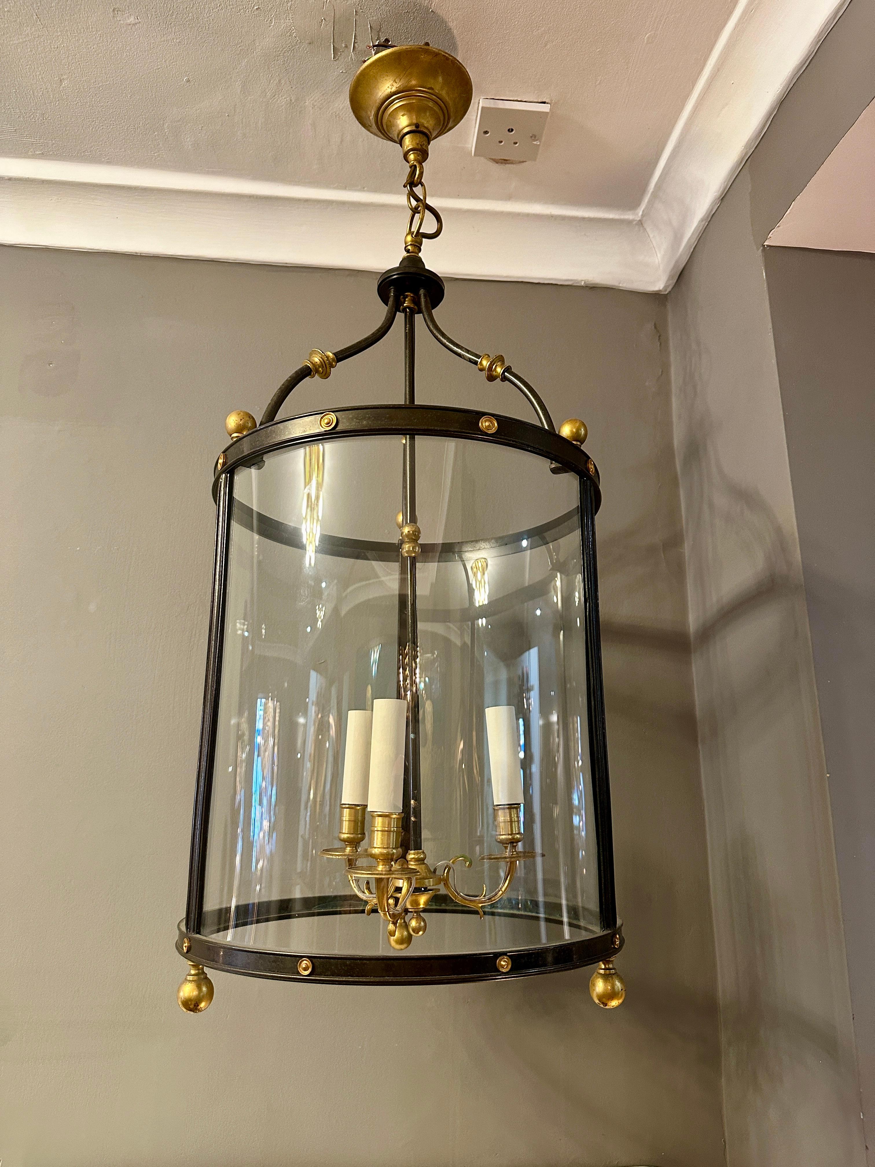 Ancienne lanterne française de style Empire en laiton doré et bronze patiné en vente 11