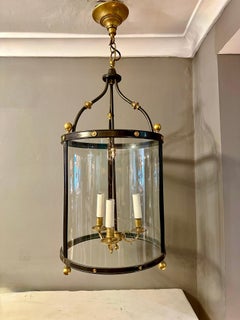 Ancienne lanterne française de style Empire en laiton doré et bronze patiné