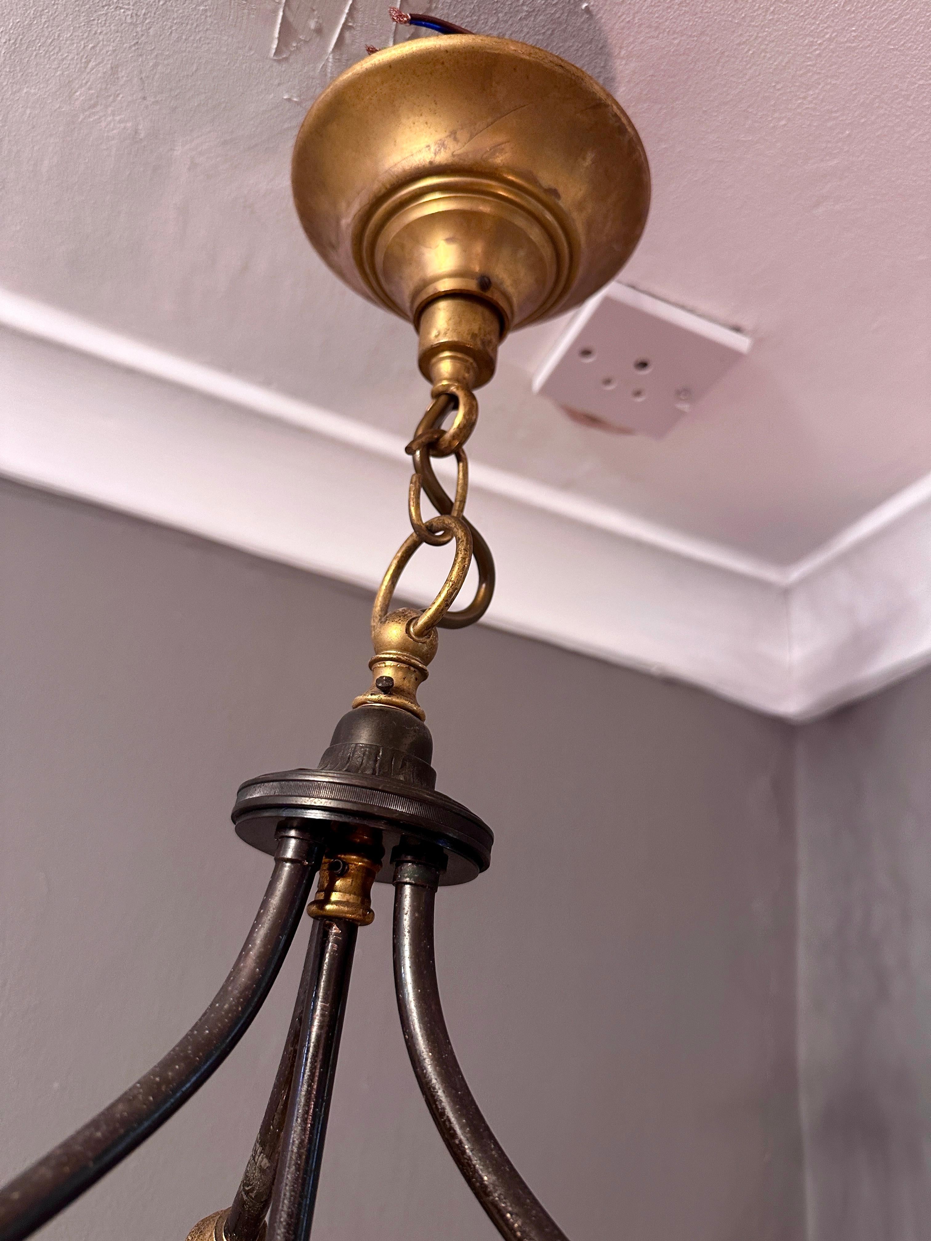 Ancienne lanterne française de style Empire en laiton doré et bronze patiné en vente 2
