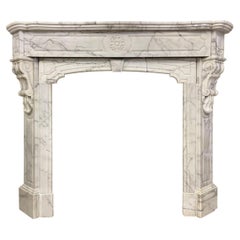 Antique French Fireplace Mantel in Arabescato Marble