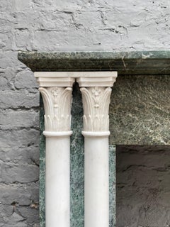 Antique French Fireplace Mantel in Verdi Antico and Statuary Marble