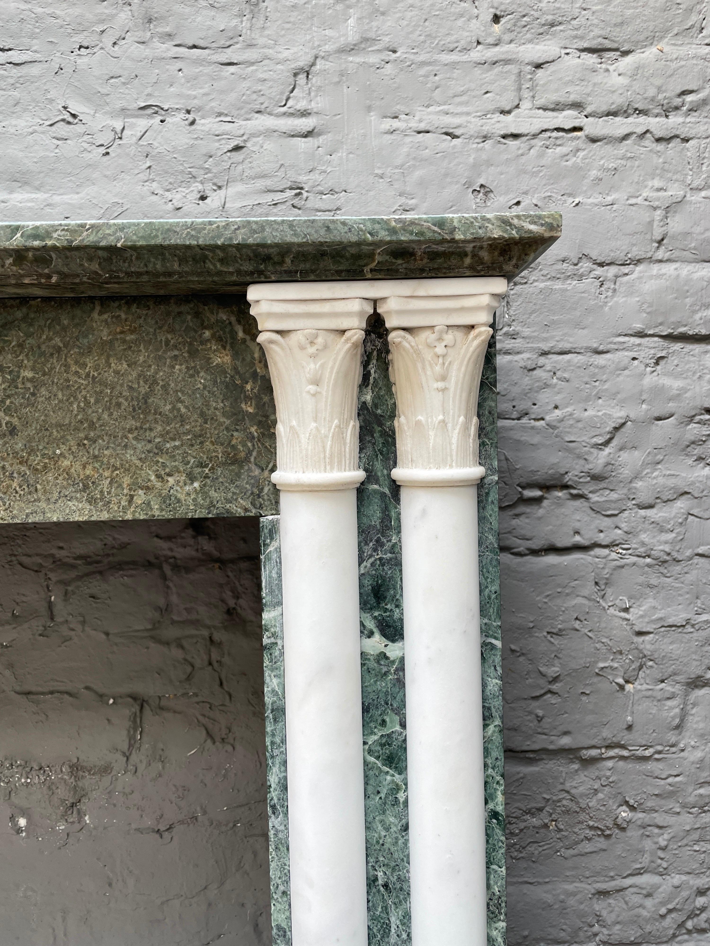 19th Century Antique French Fireplace Mantel in Verdi Antico and Statuary Marble For Sale