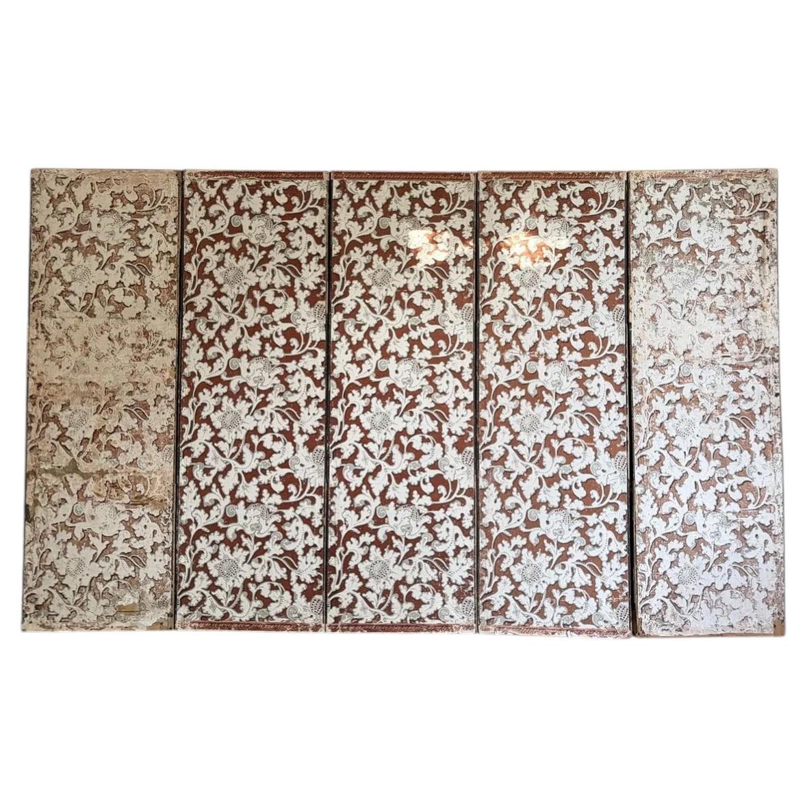 Antique French Five Panel Wallpapered Screen (Paravent tapissé à cinq panneaux) en vente