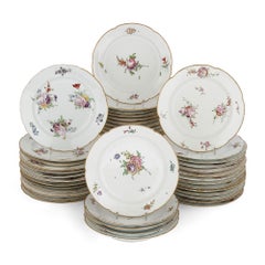 Antique Continental Floral Painted Porcelain Dinner Service