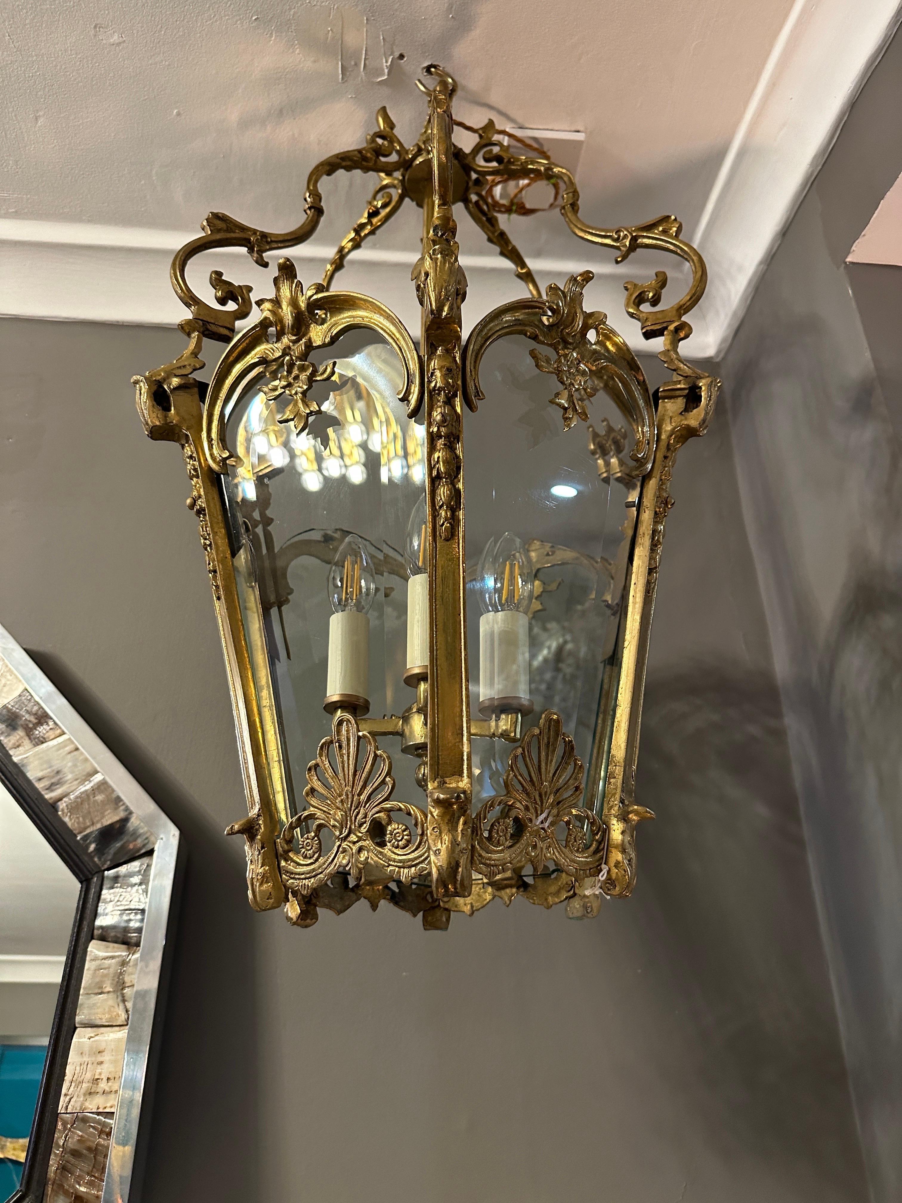 An Antique French Gilt Bronze Louis XV Style Rococo Lantern  For Sale 10