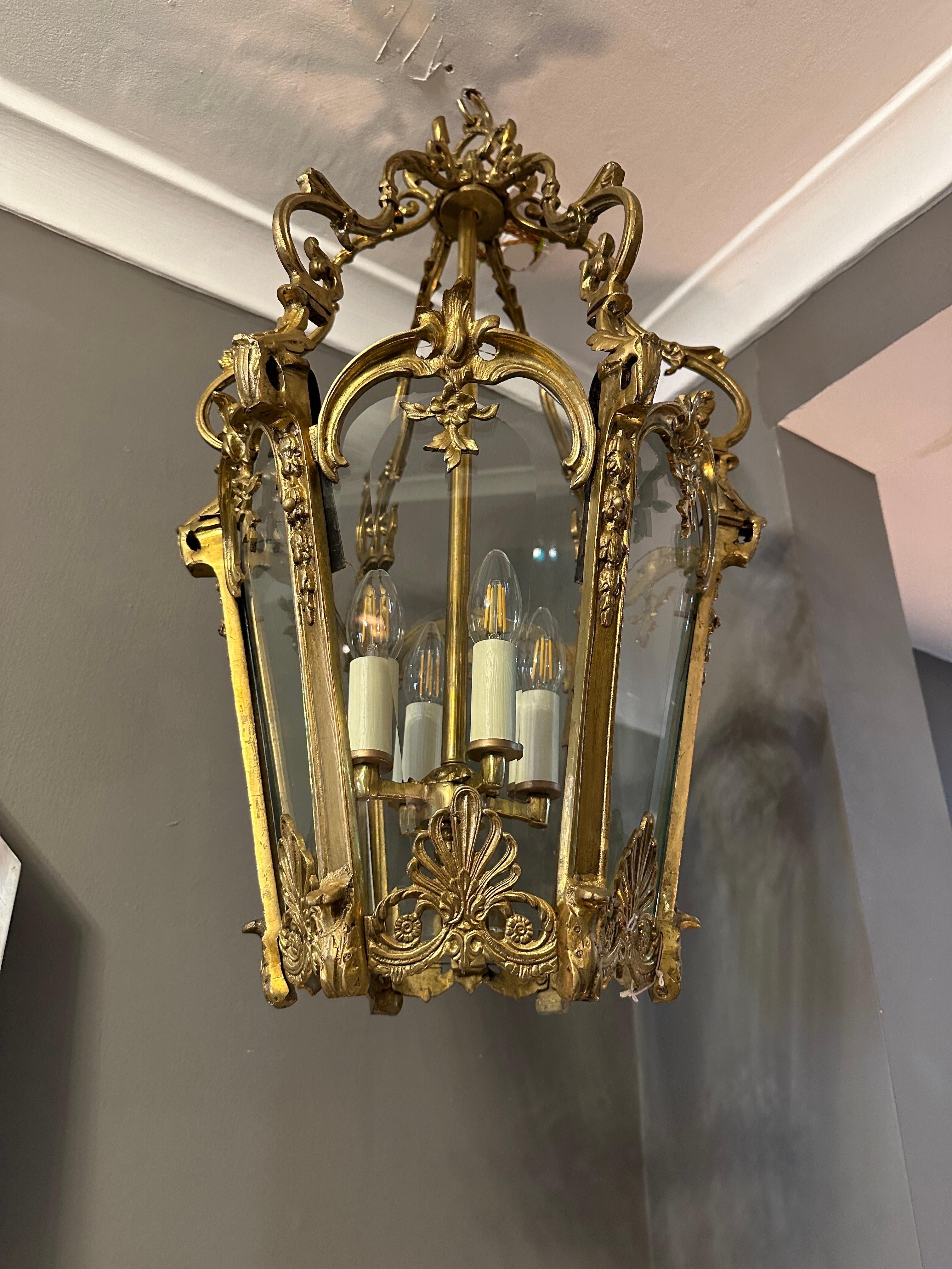 An Antique French Gilt Bronze Louis XV Style Rococo Lantern  For Sale 11