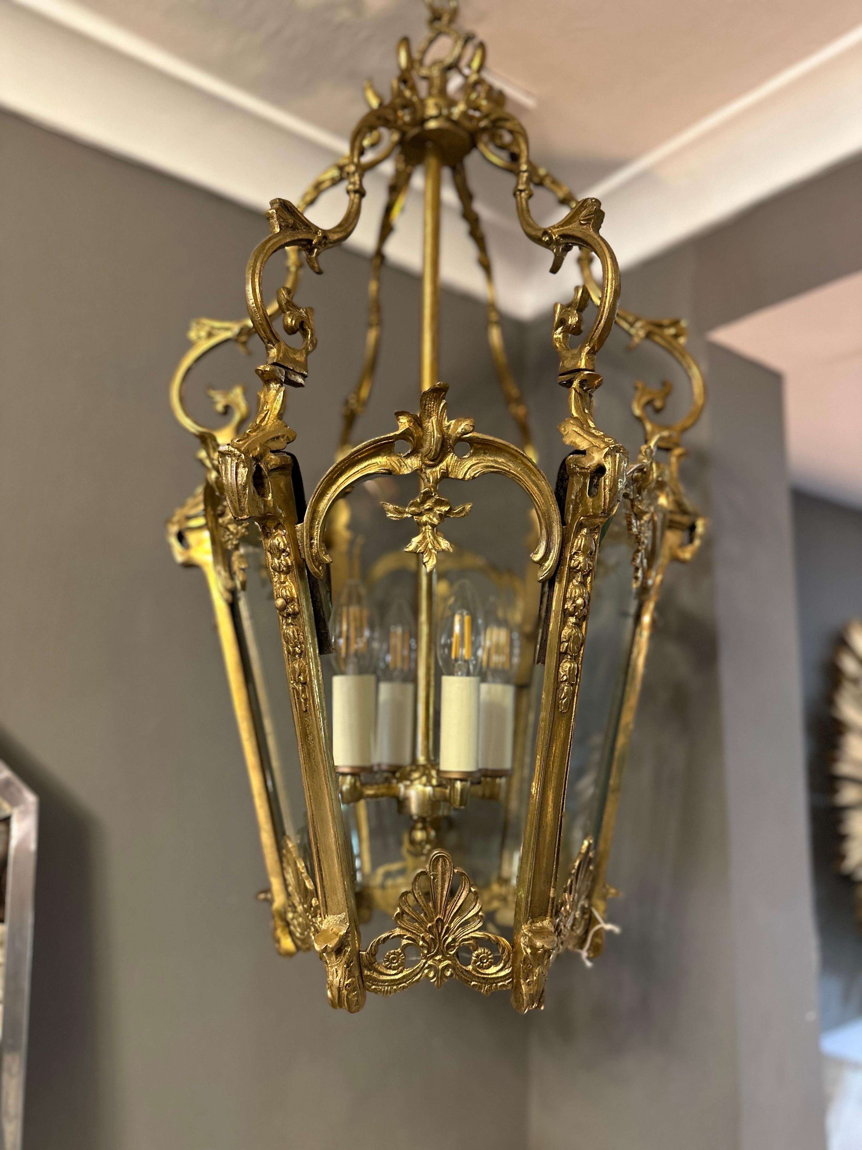 An Antique French Gilt Bronze Louis XV Style Rococo Lantern  For Sale 16