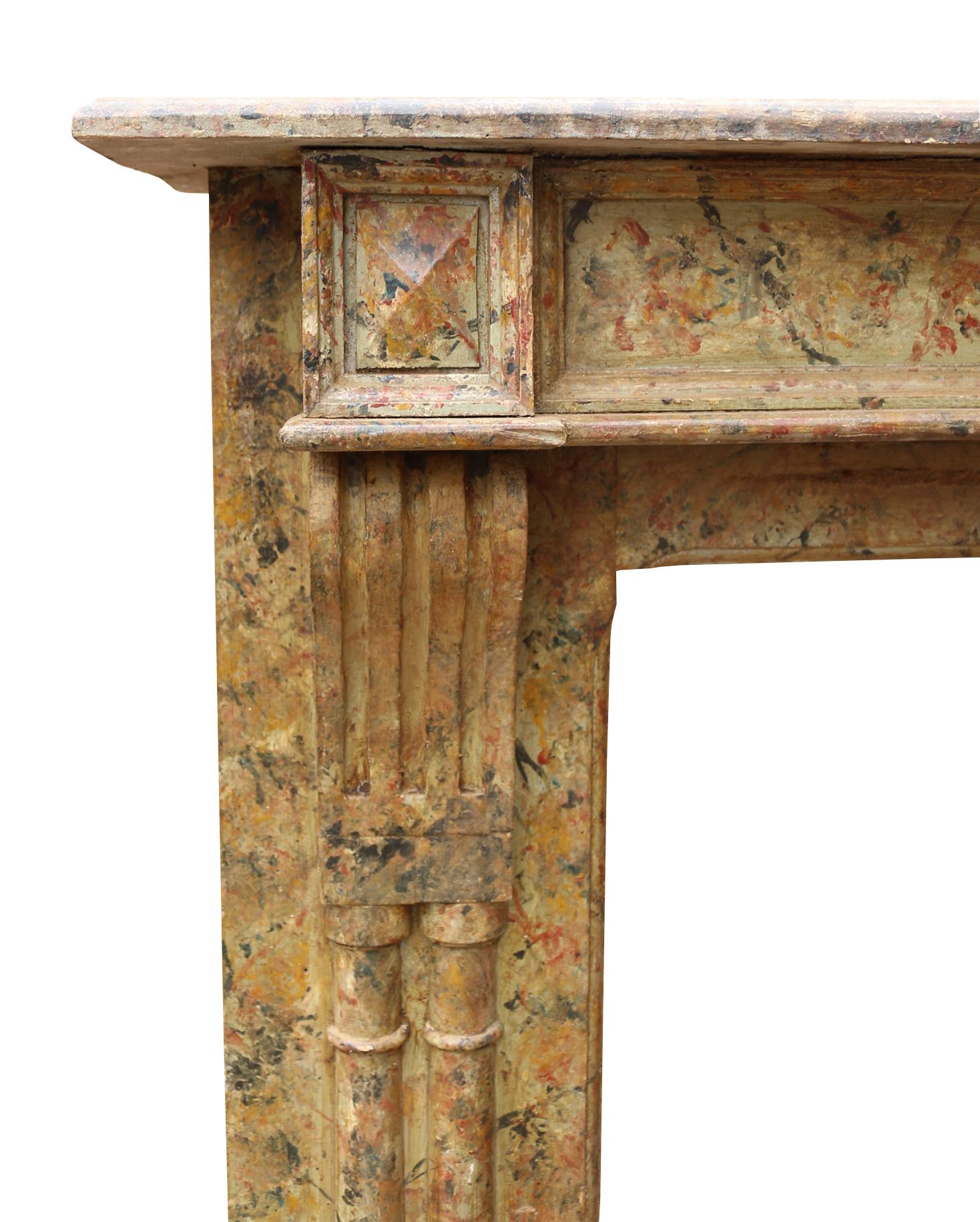 Antique French Hand Painted Fire Mantel In Good Condition For Sale In Wormelow, Herefordshire