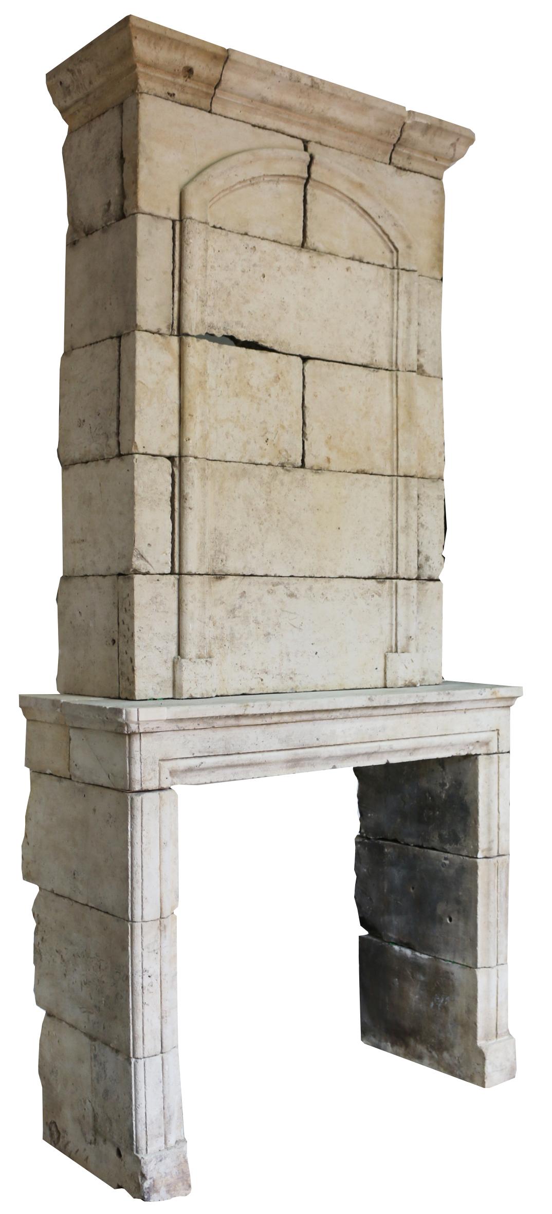Antique French Limestone Trumeau Fireplace Mantel In Good Condition In Wormelow, Herefordshire