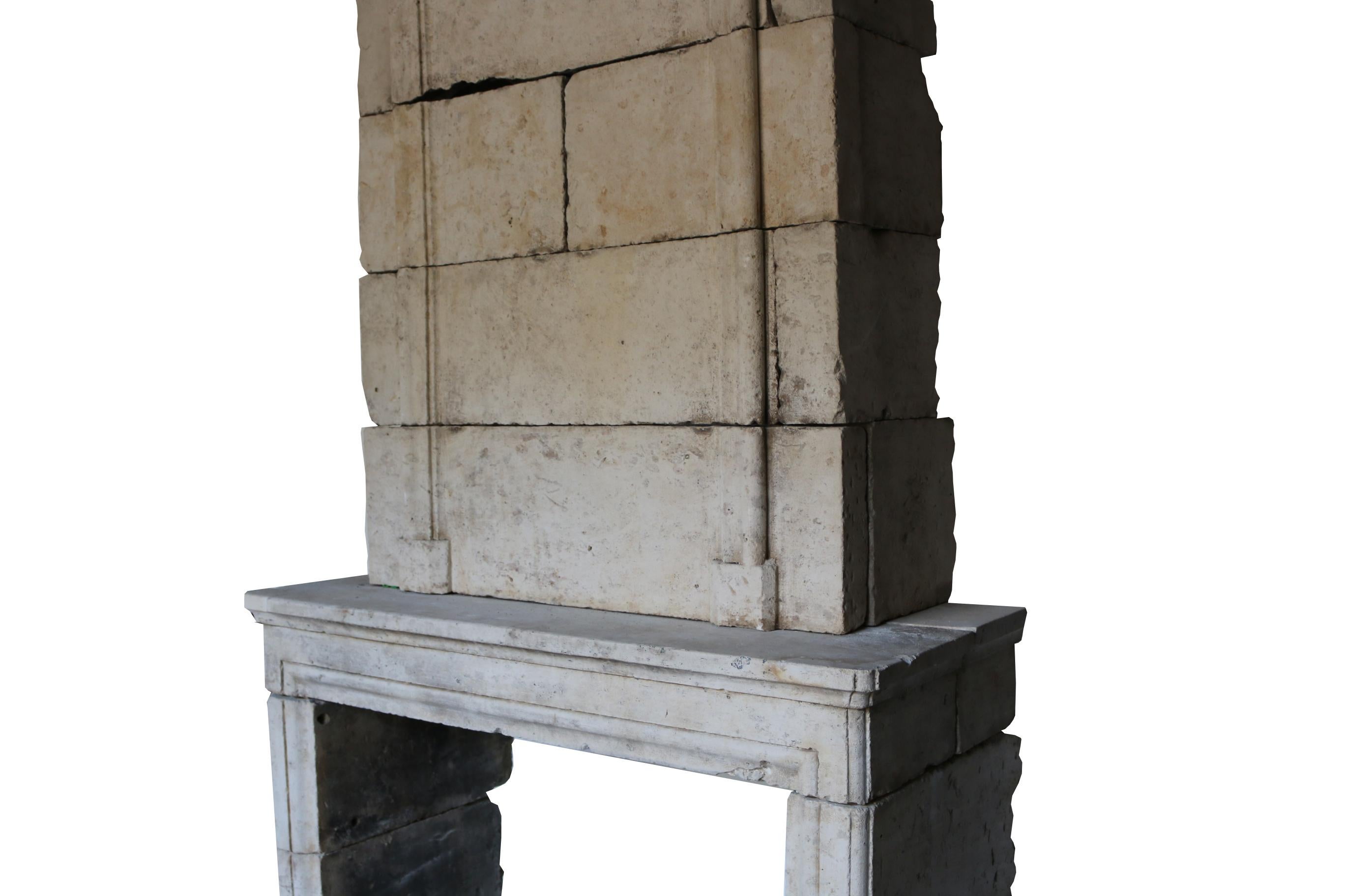 18th Century Antique French Limestone Trumeau Fireplace Mantel