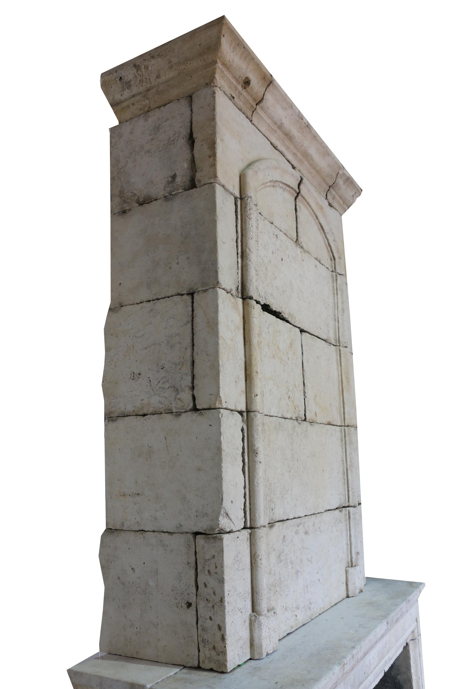 Stone Antique French Limestone Trumeau Fireplace Mantel