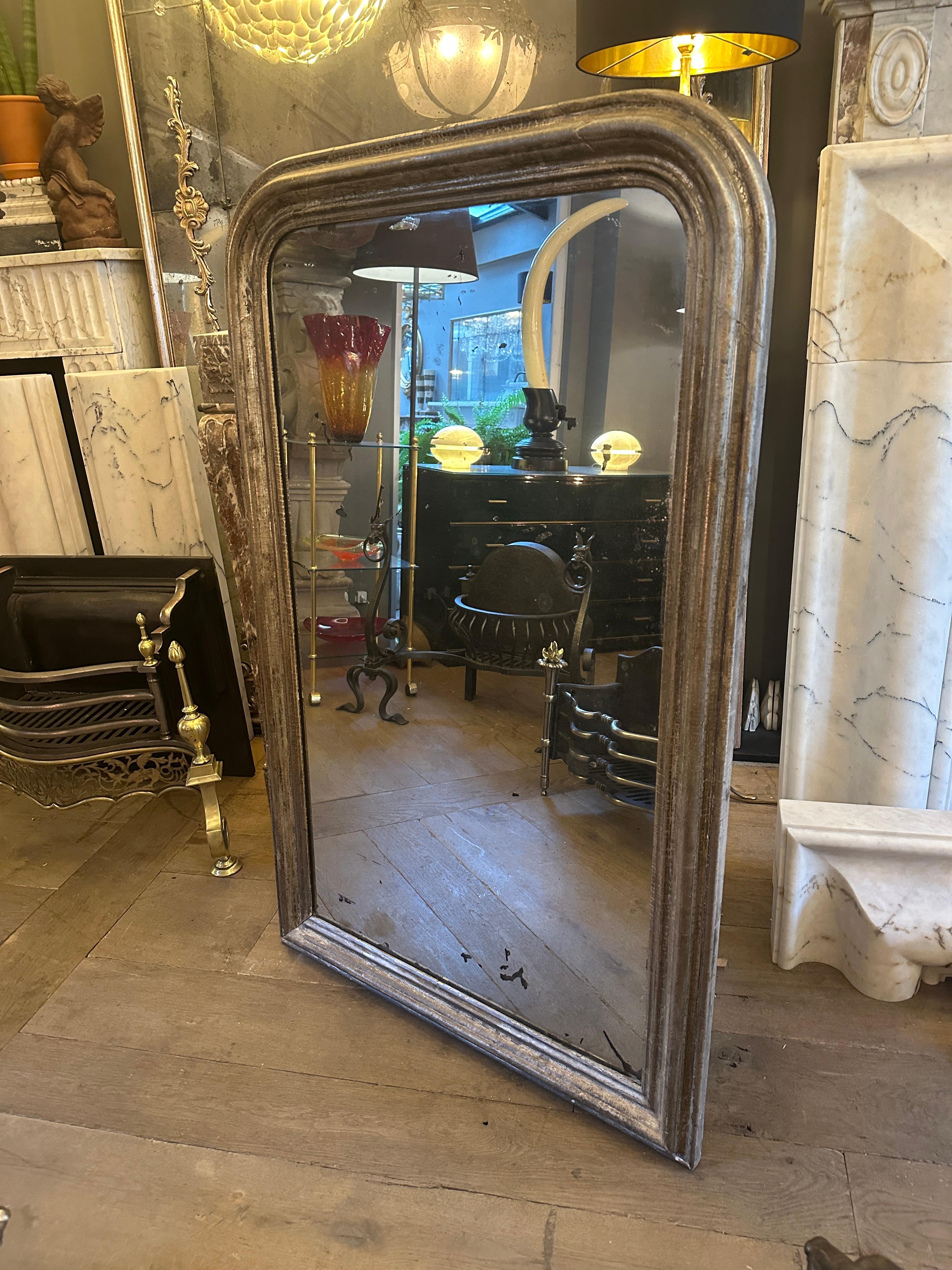 An Antique French Louis Philippe Silver Gilt Domed Topped Mirror For Sale 6