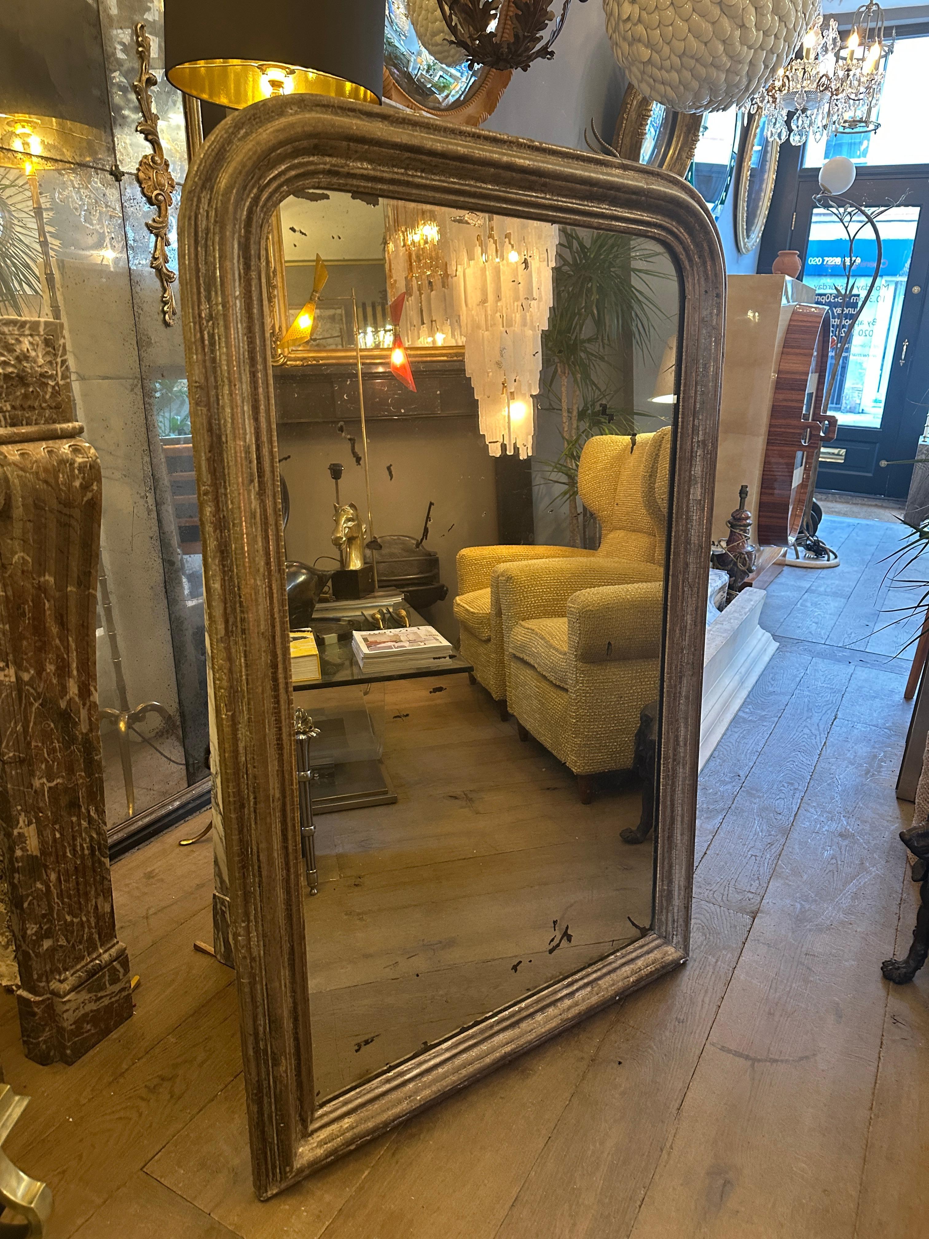 An Antique French Louis Philippe Silver Gilt Domed Topped Mirror For Sale 7