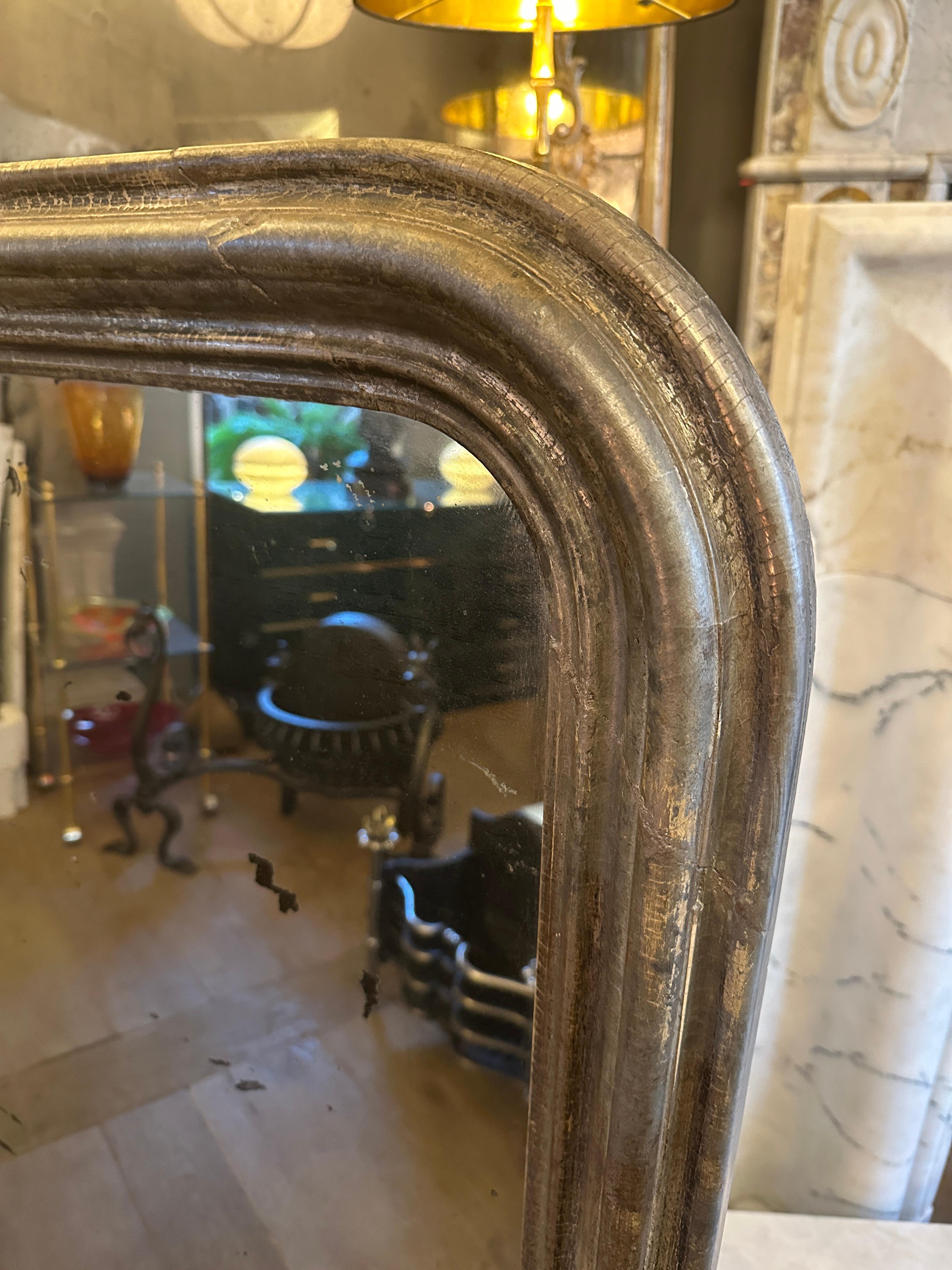 An Antique French Louis Philippe Silver Gilt Domed Topped Mirror For Sale 4