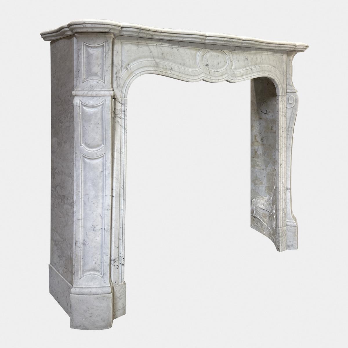 European An Antique French Louis XV Pompadour Marble Fireplace Mantel