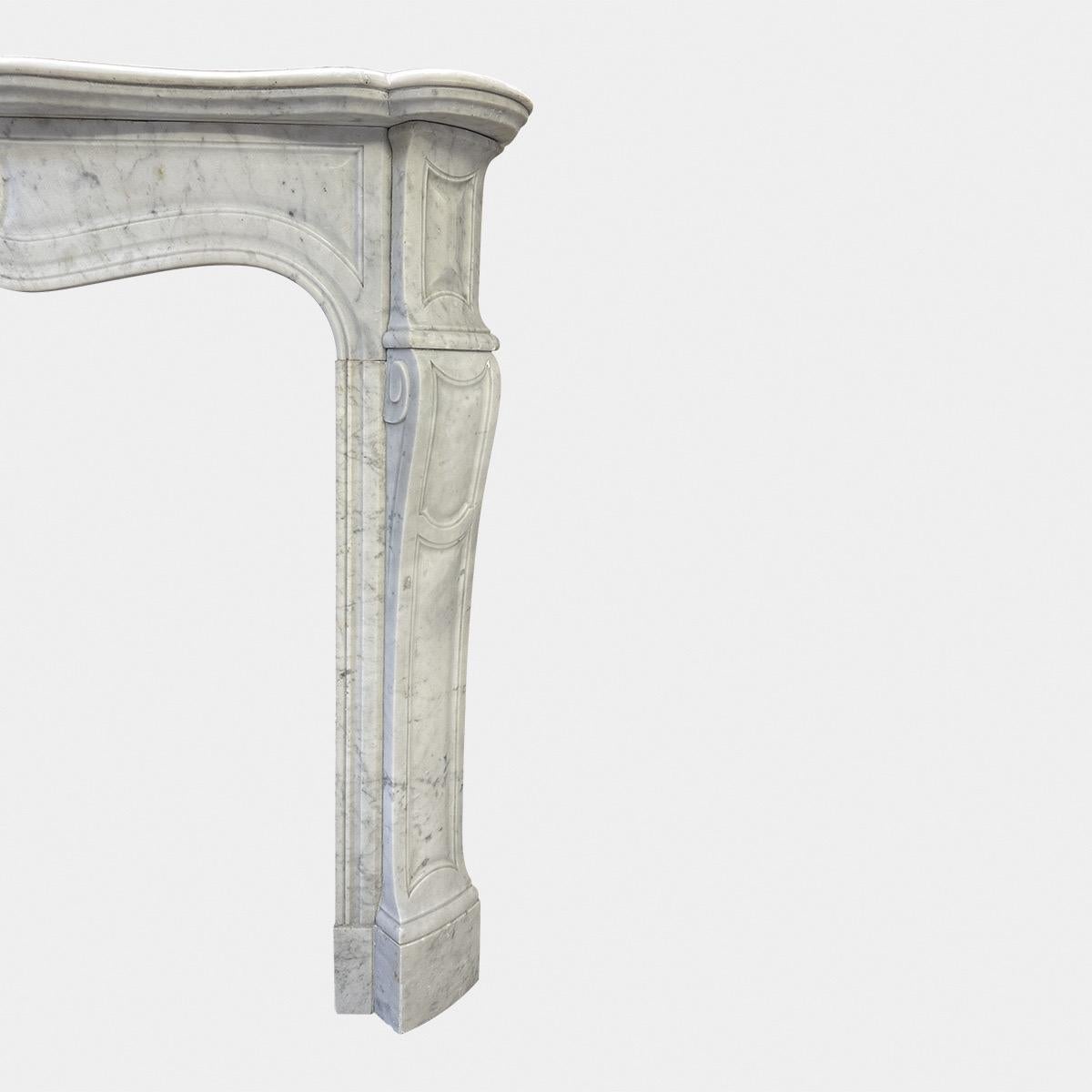 Hand-Carved An Antique French Louis XV Pompadour Marble Fireplace Mantel