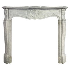 An Antique French Louis XV Style Carrara Marble Fireplace Mantel 