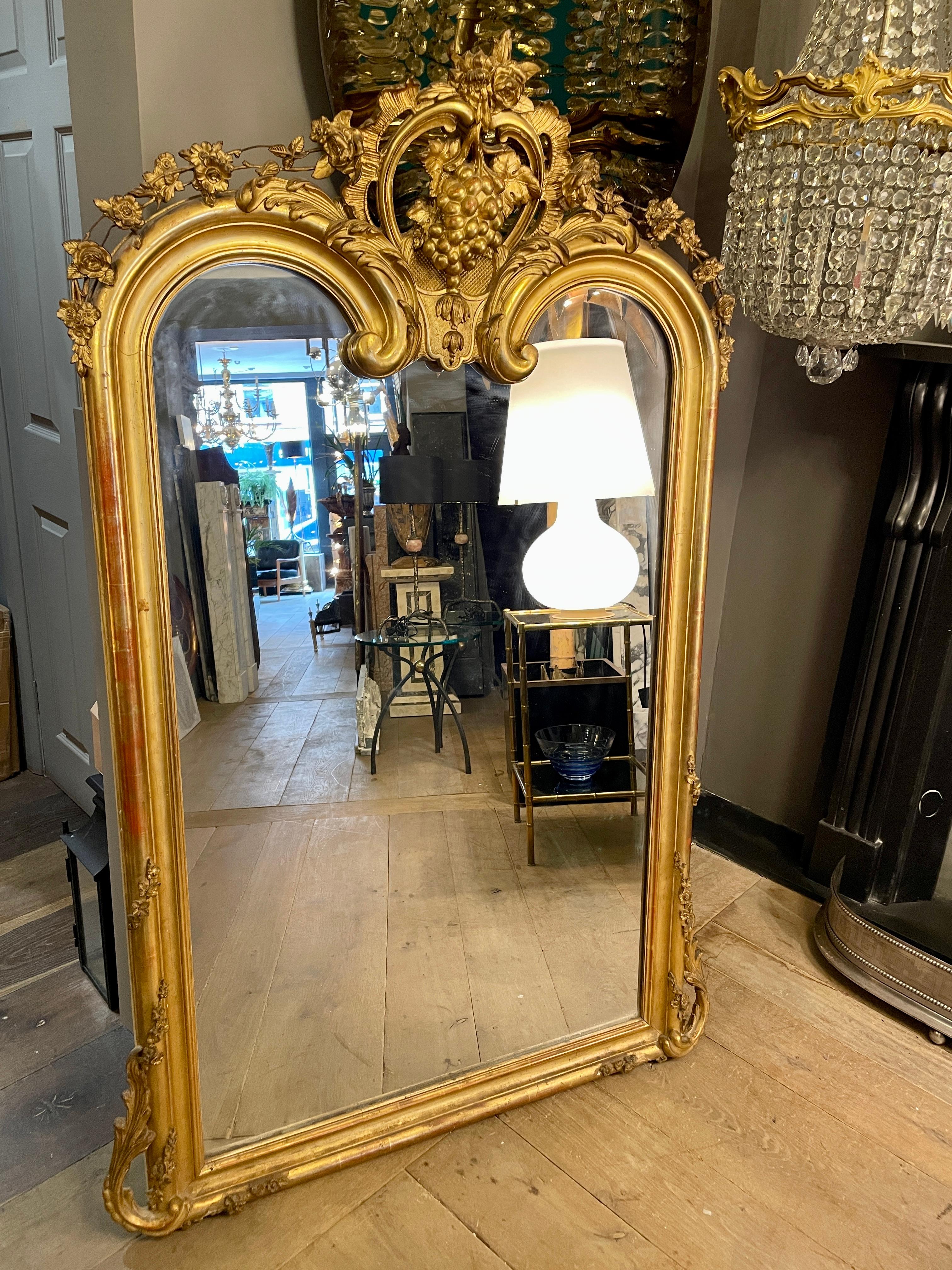 Hand-Carved An Antique French Louis XV Style  Gold Gilt Mirror  For Sale