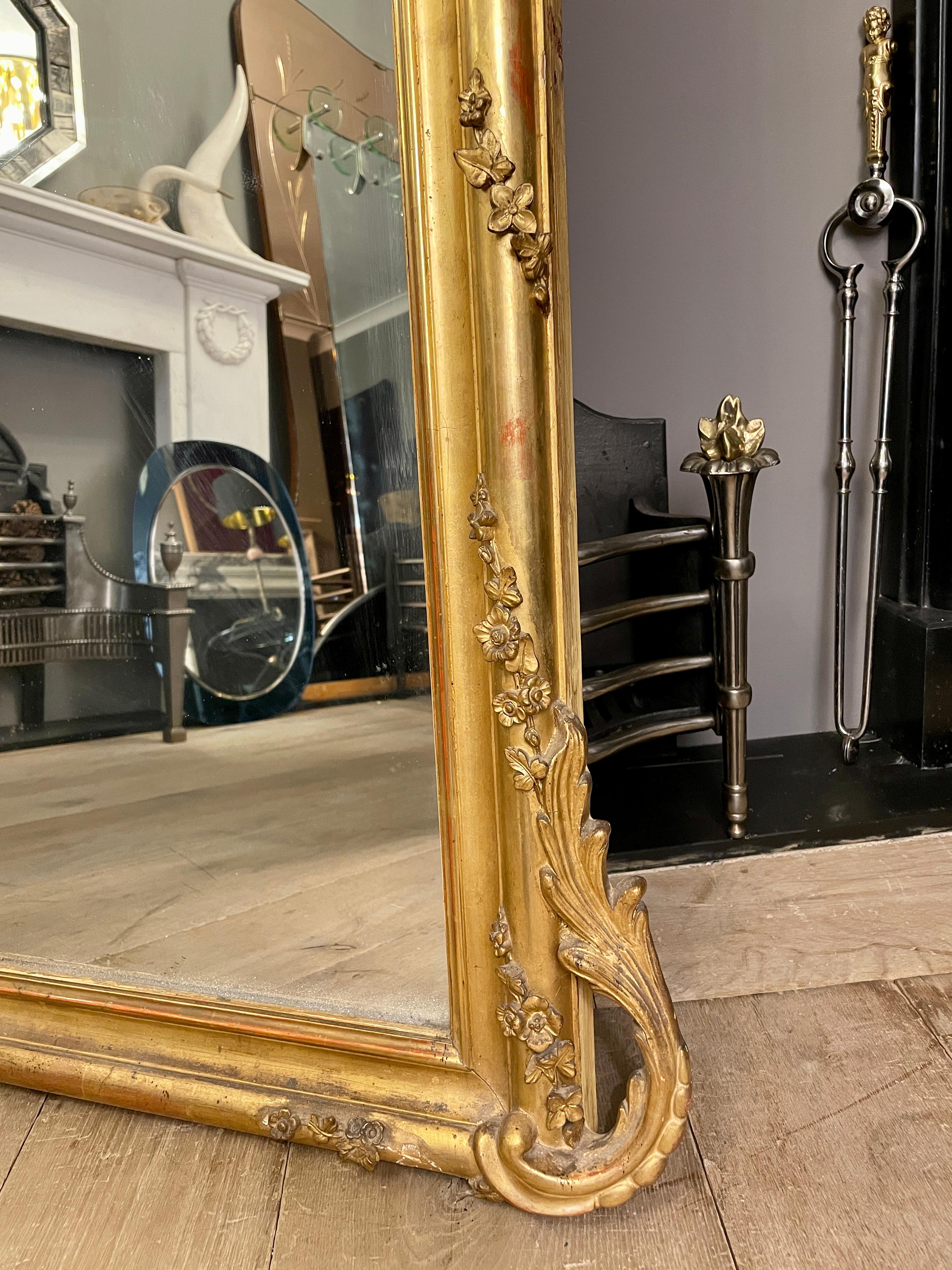 Giltwood An Antique French Louis XV Style  Gold Gilt Mirror  For Sale