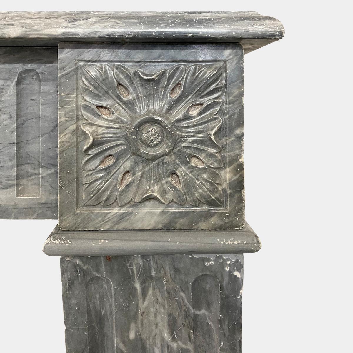 Antique French Louis XVI 18th Century Bardiglio Marble Fireplace Mantel In Good Condition For Sale In London, GB