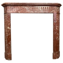Antique French Louis XVI Style Fireplace Mantel in Rouge De Saint Pons Marble