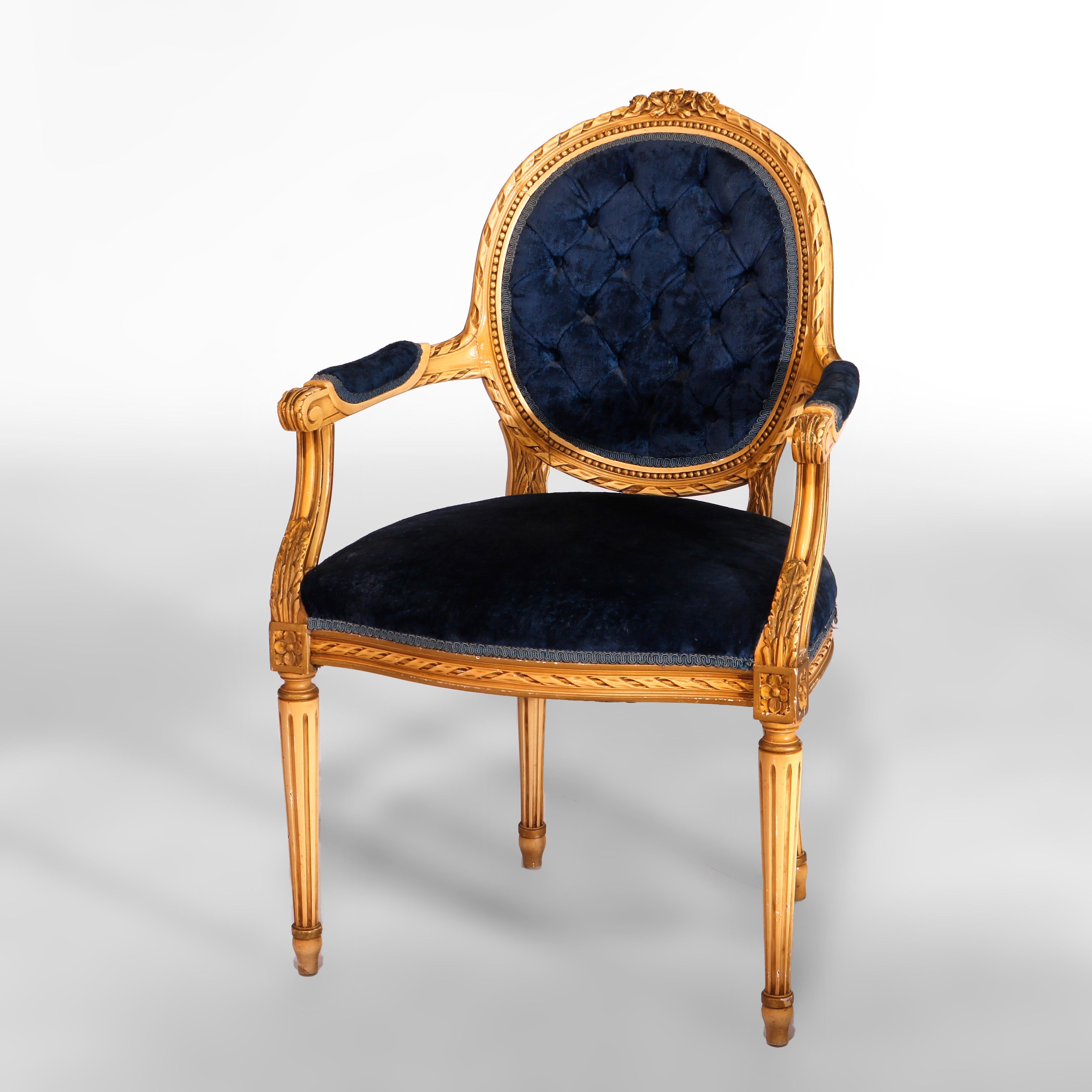 Antique French Louis XVI Style Upholstered Armchair, circa 1930 6