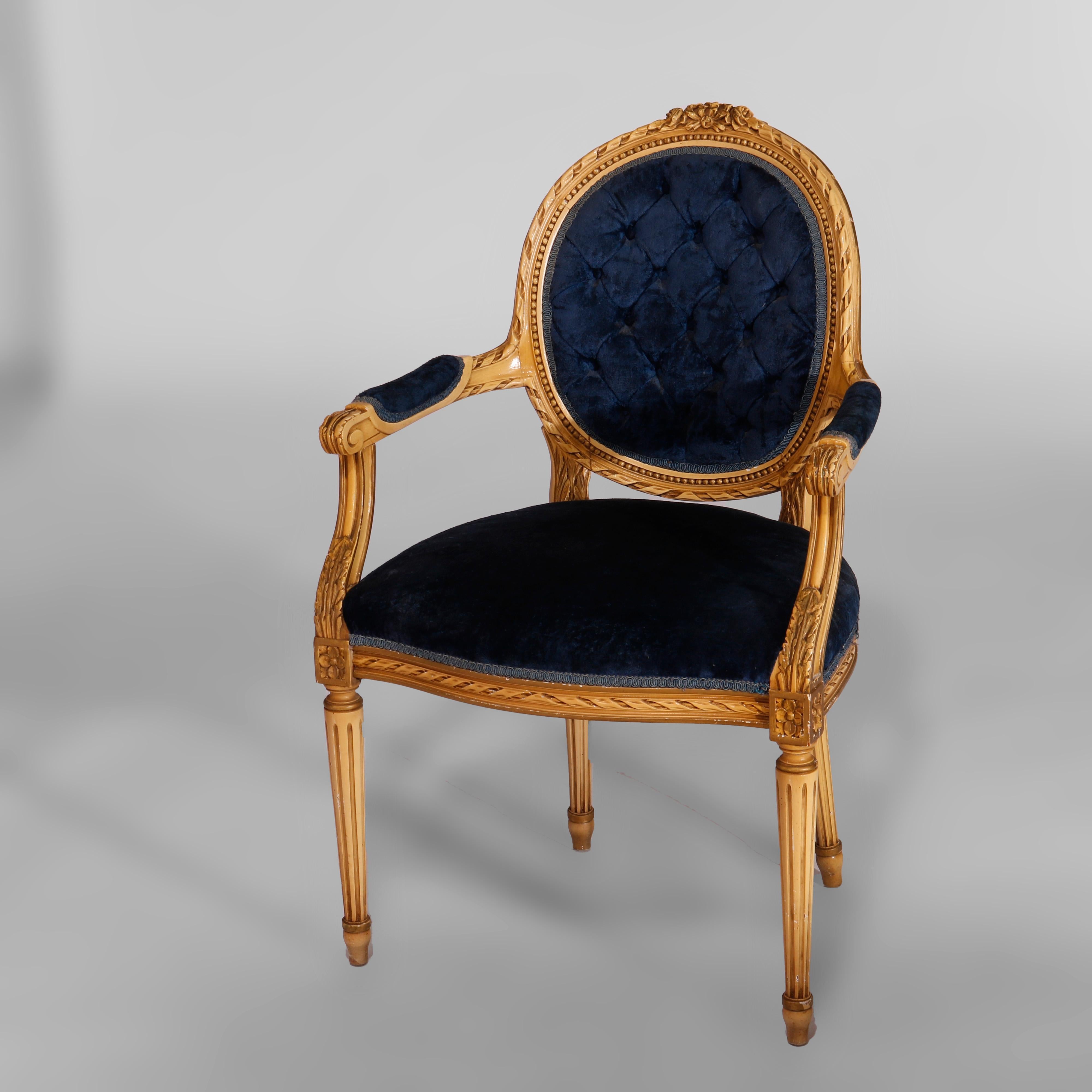 Antique French Louis XVI Style Upholstered Armchair, circa 1930 In Good Condition In Big Flats, NY