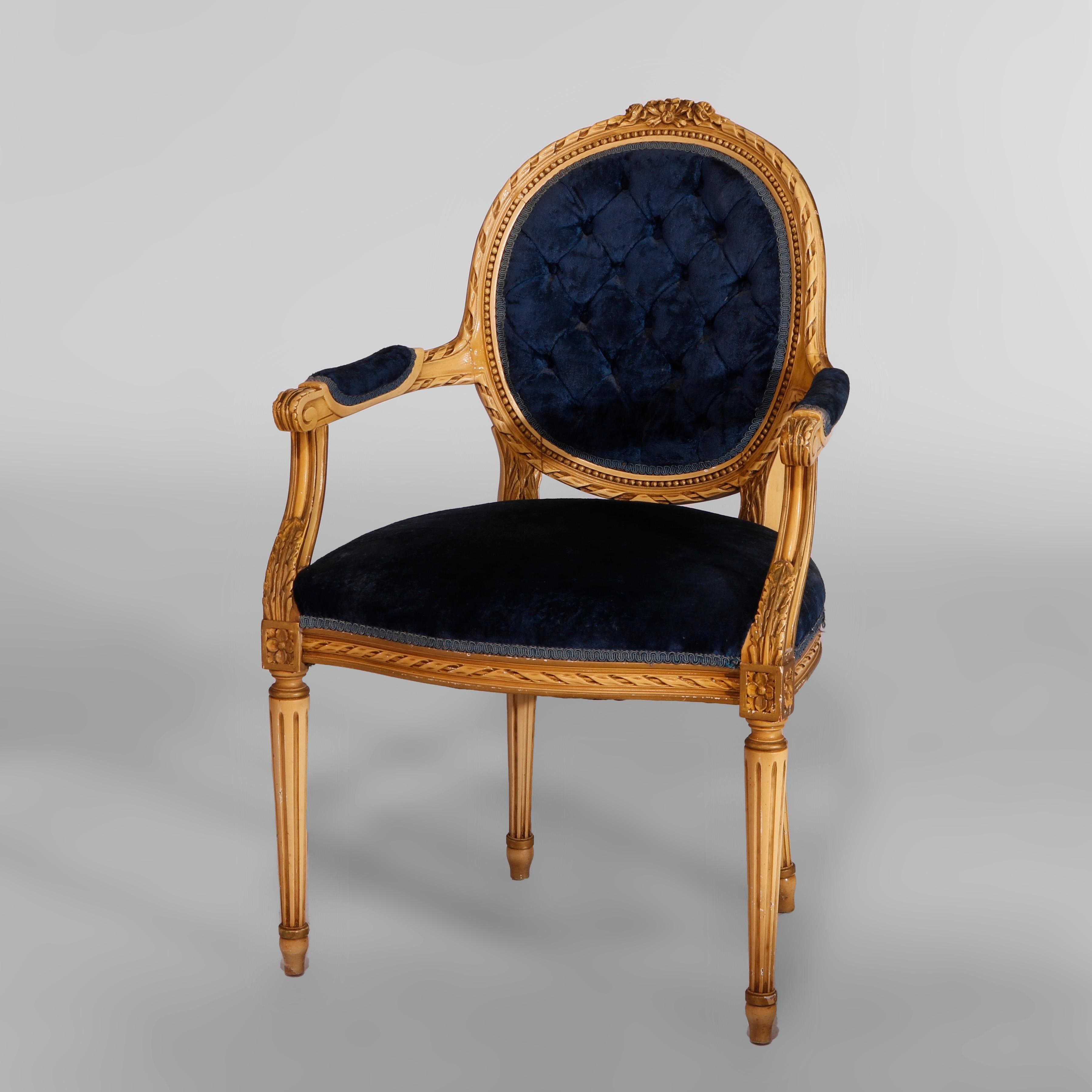 20th Century Antique French Louis XVI Style Upholstered Armchair, circa 1930
