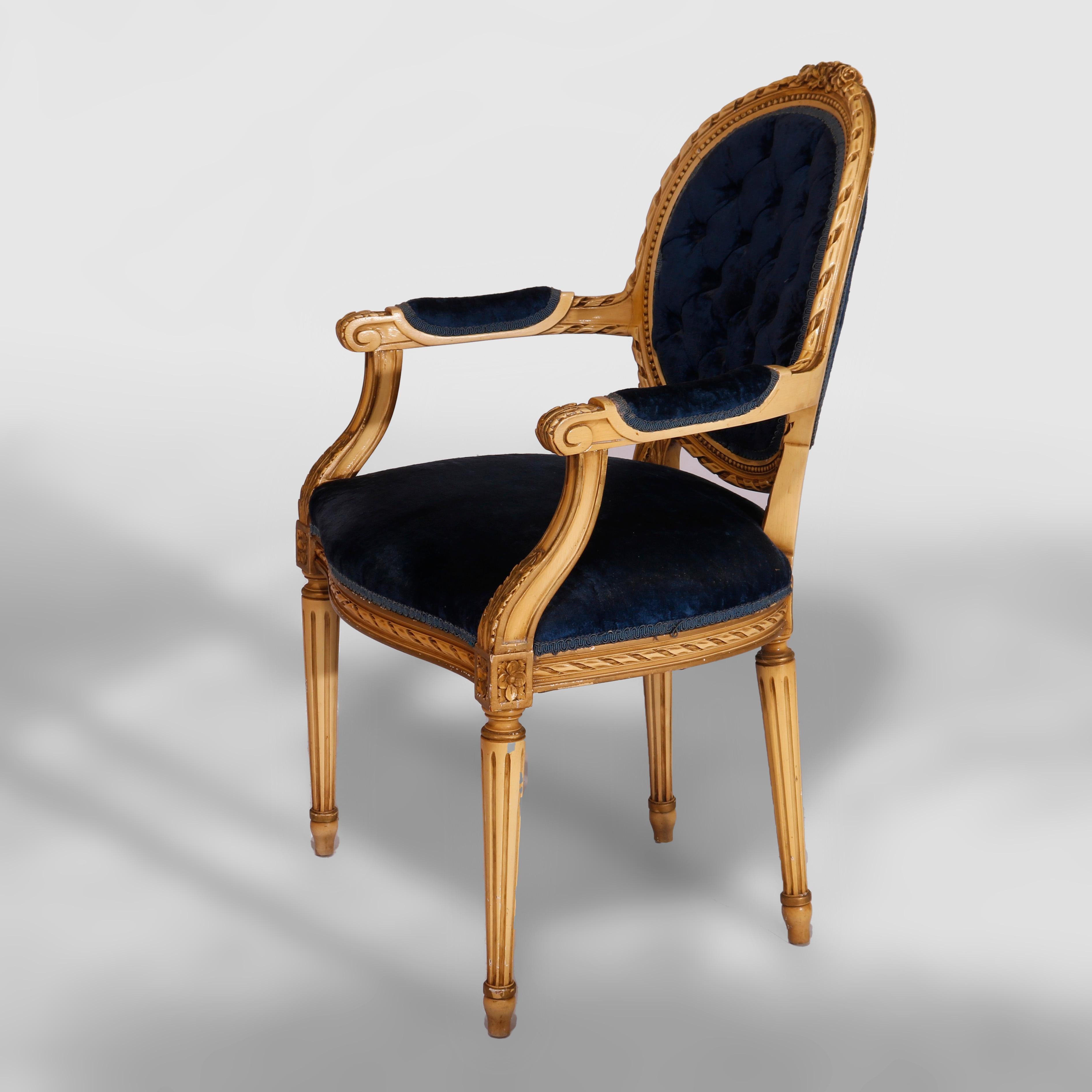 Upholstery Antique French Louis XVI Style Upholstered Armchair, circa 1930