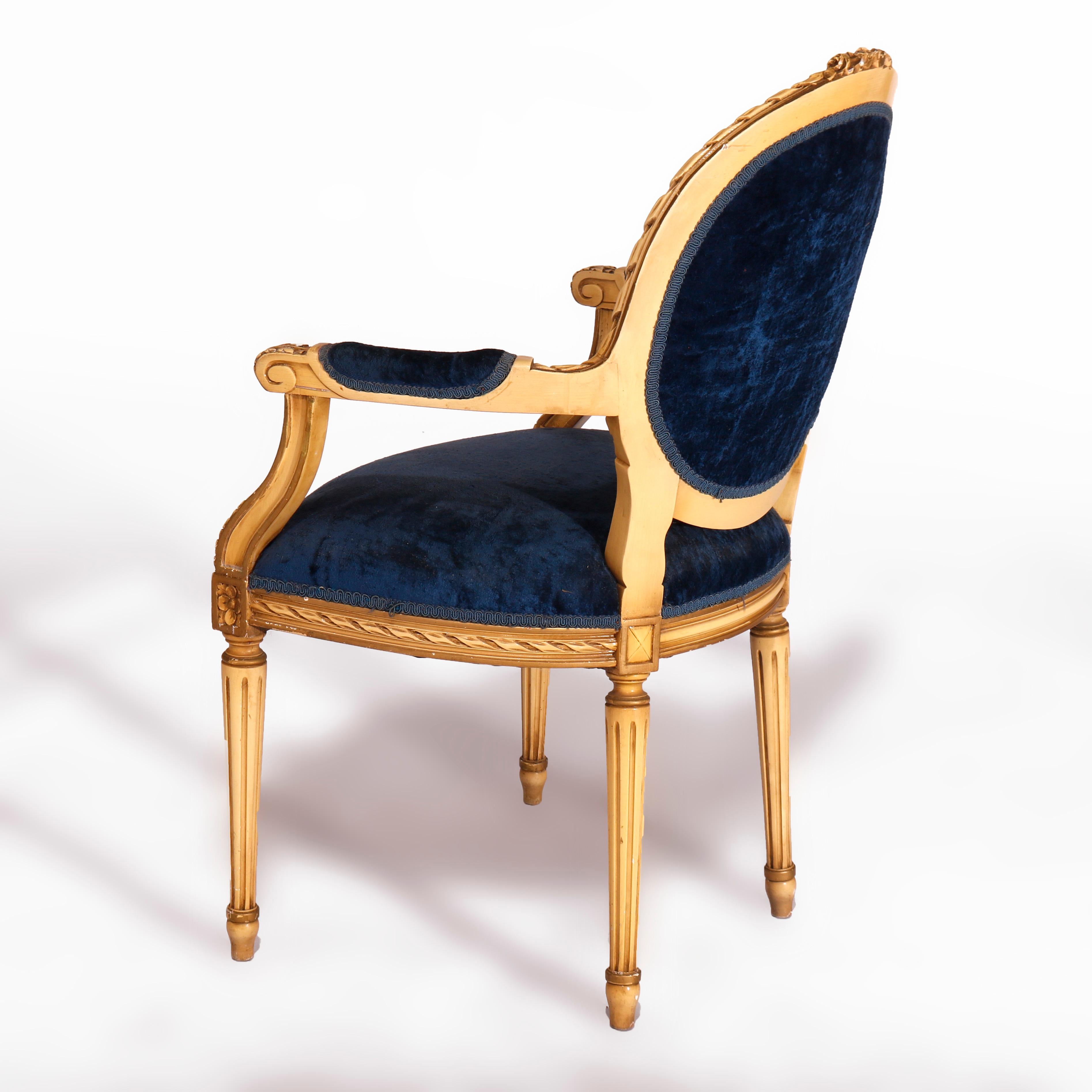 Antique French Louis XVI Style Upholstered Armchair, circa 1930 1