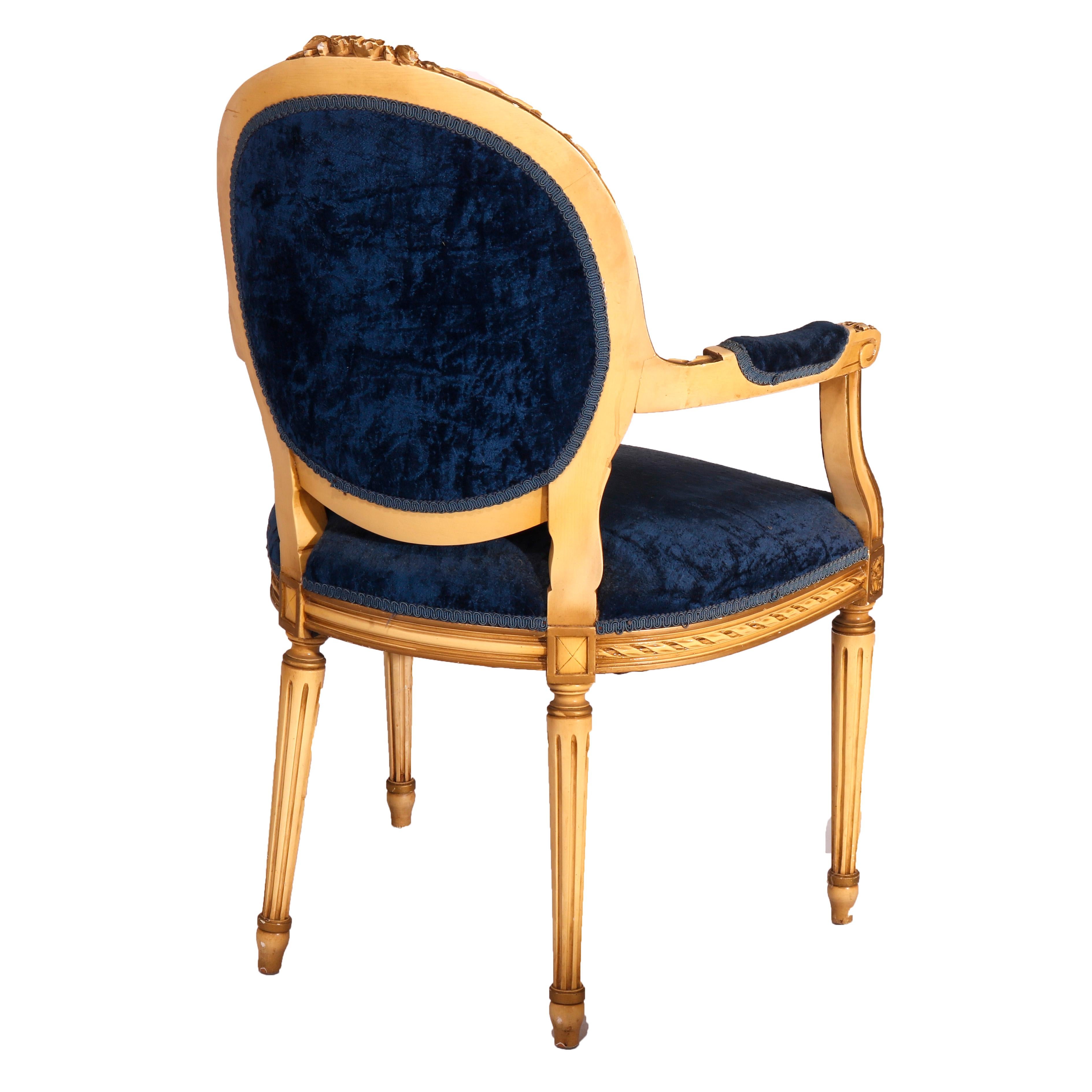 Antique French Louis XVI Style Upholstered Armchair, circa 1930 2