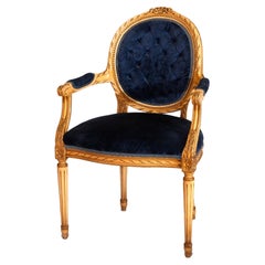 Antique French Louis XVI Style Upholstered Armchair, circa 1930