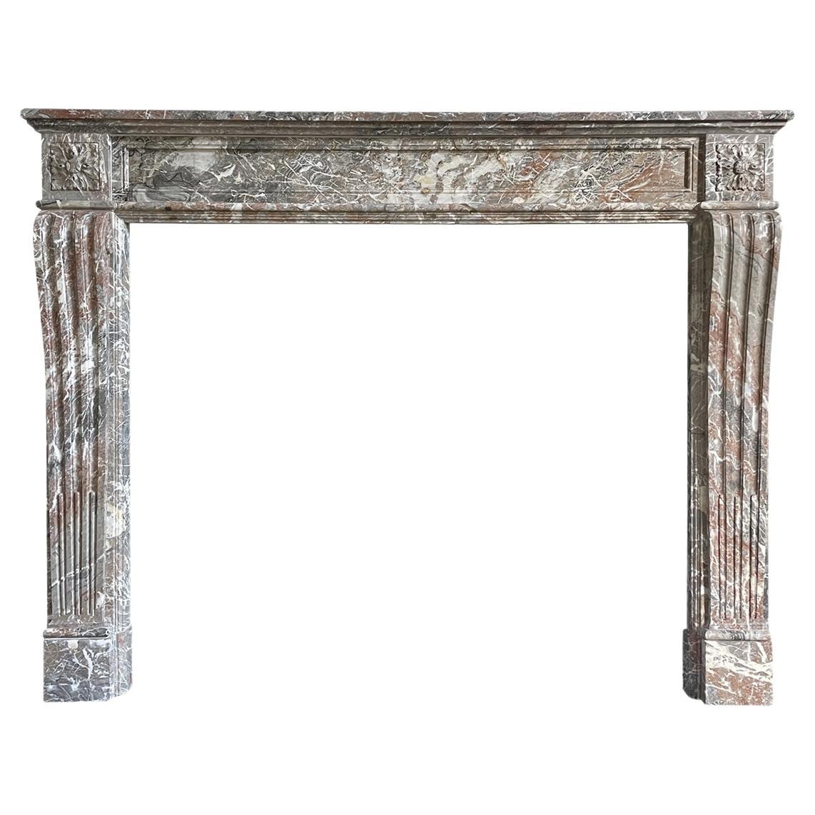 Antique French Marble Louis XVI Style Fireplace Mantel For Sale